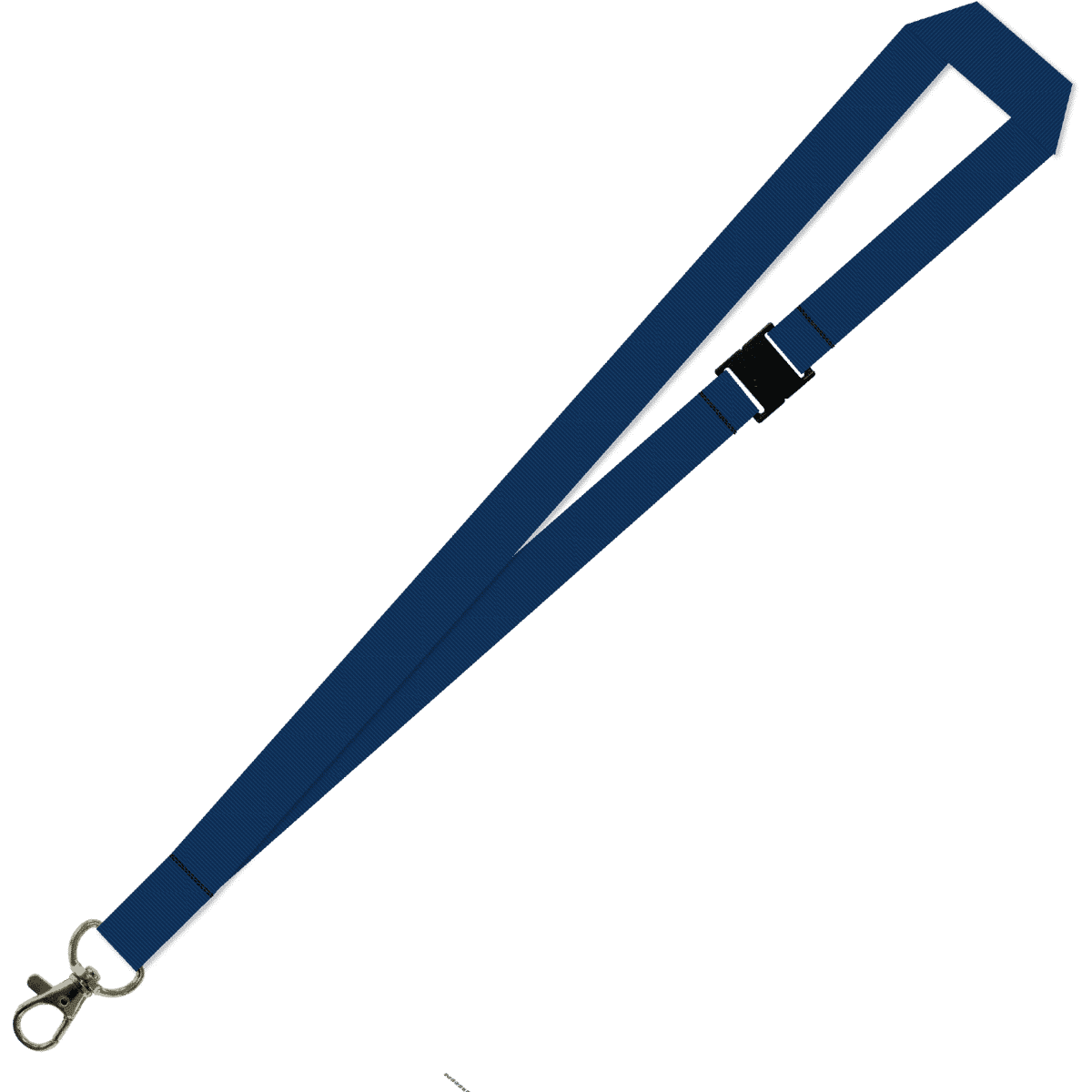 A navy blue 20mm plain lanyard with a carabiner and a plastic adjuster in the centre.