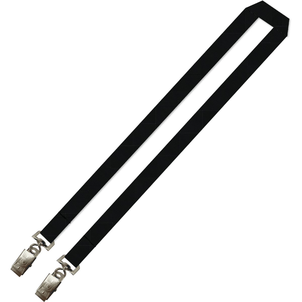 A black 20mm lanyard with double alligator clips and a simple design, featuring a logo.