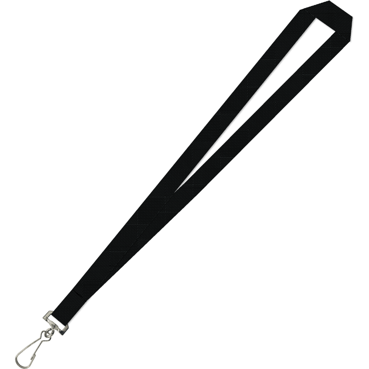 A black lanyard with a swivel hook, featuring a simple flat design. It includes a metal attachment at one end.