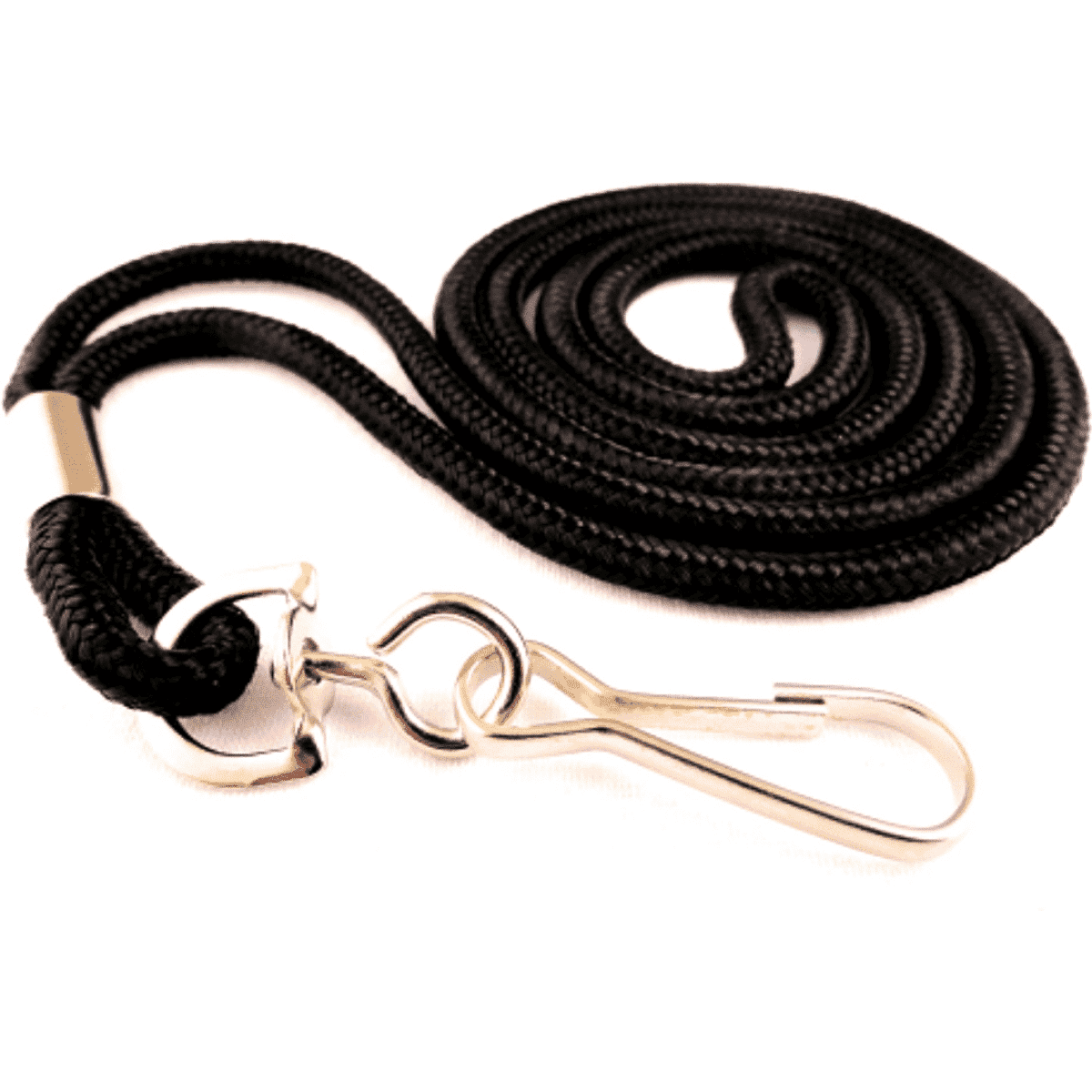 A black 4mm cord lanyard with a swivel hook and a breakaway feature. The cord is braided for durability.