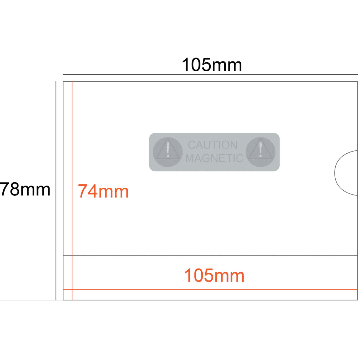 A rigid name card holder in clear with dimensions of 105x74mm and a magnetic feature. It includes an unbranded logo.