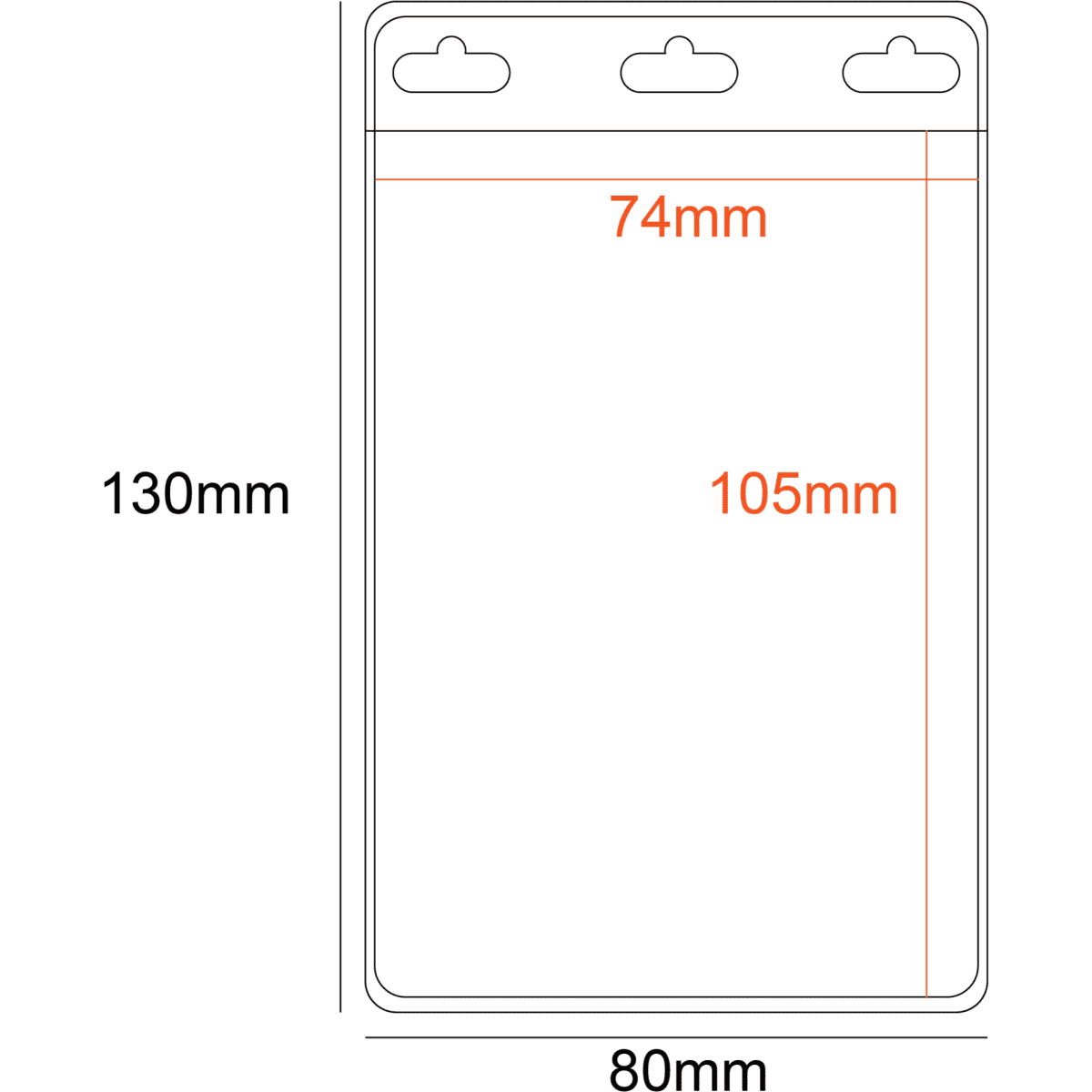 A clear PVC pocket holder featuring three slots, measuring 74x105mm, suitable for exhibitions and events.
