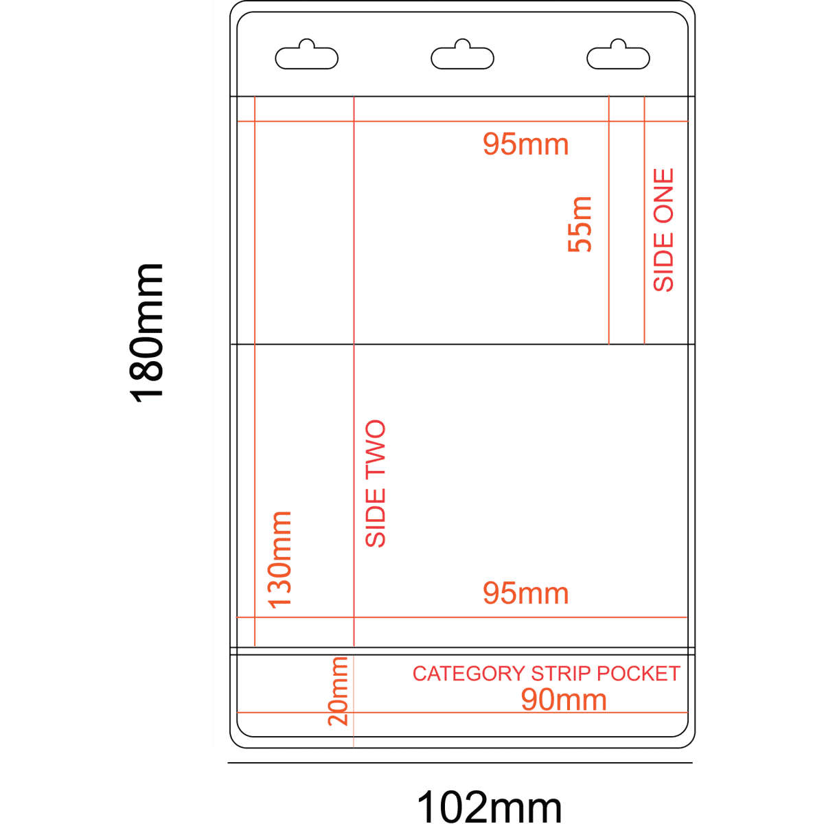 A transparent PVC pocket holder with three slots, measuring 95x130mm, suitable for displaying badges.