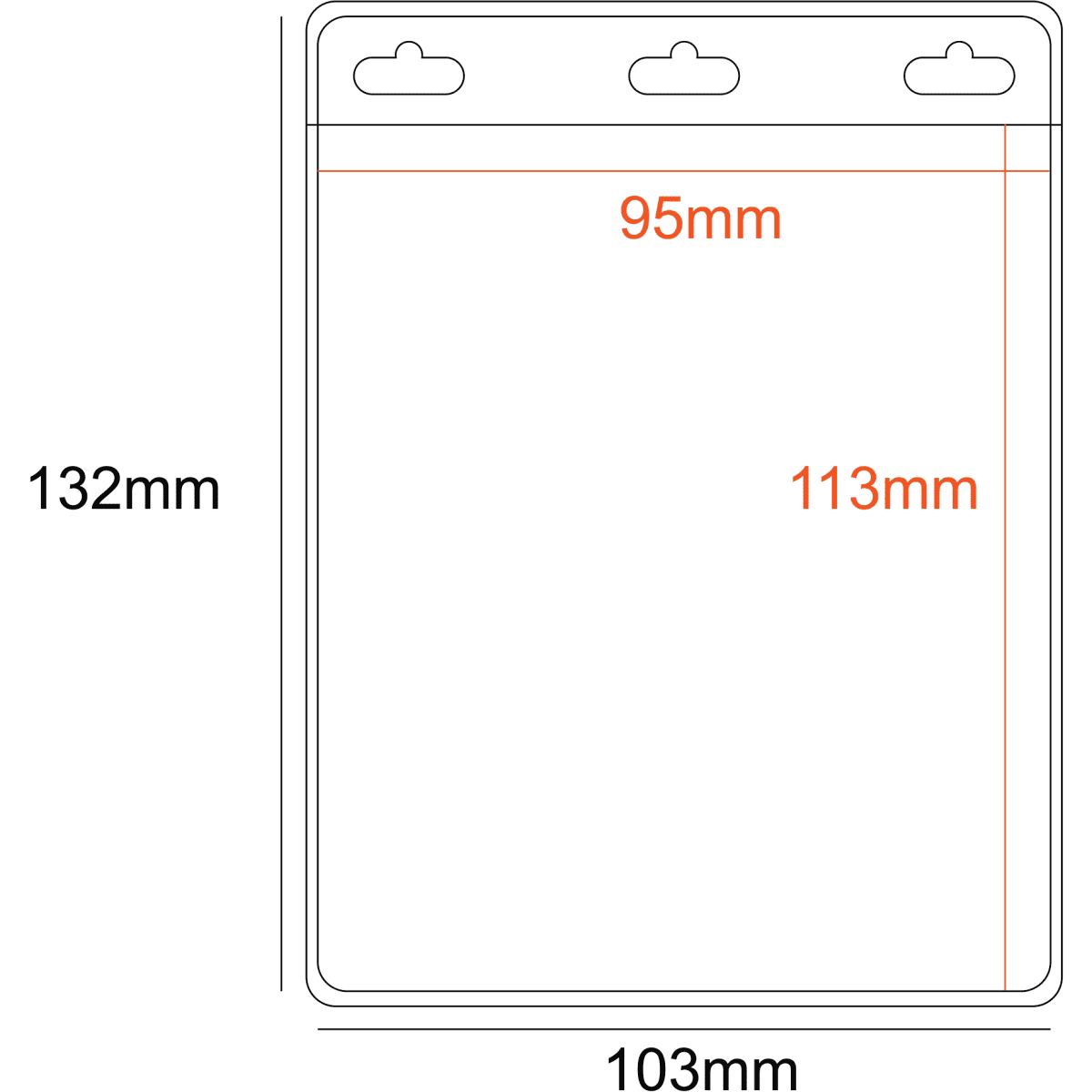 A clear PVC pocket holder measuring 95x113mm, featuring three slots for badges or cards.
