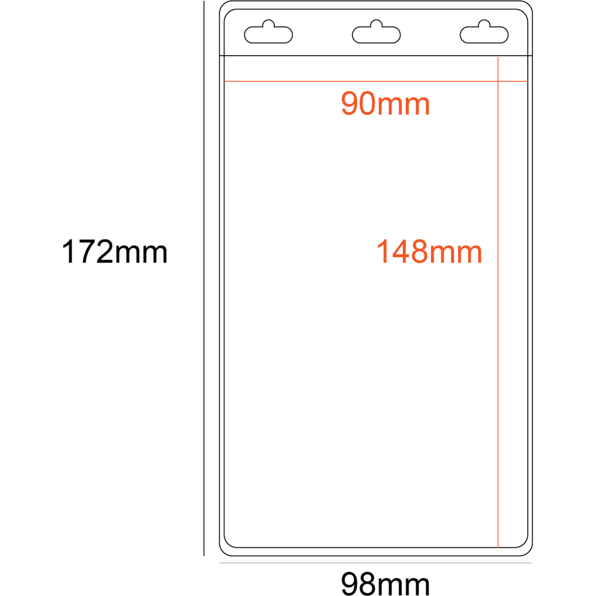 A PVC pocket holder in clear, featuring three slots, measuring 90x148mm.