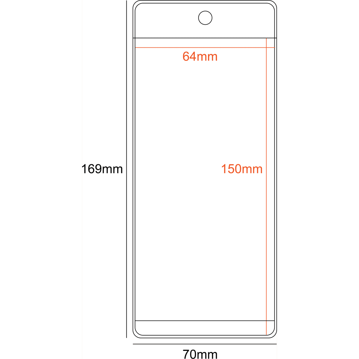 A clear PVC pocket holder ticket pouch with dimensions 64x150mm, featuring a hole at the top for attachment.