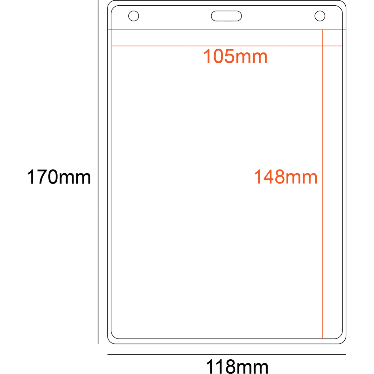 A transparent PVC pocket holder in A6 size with one slot, featuring a rectangular shape and dimensions outlined.