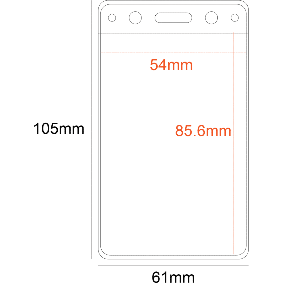A transparent PVC pocket holder designed for CR80 cards, measuring 54mm x 85.6mm. Features a branding logo.