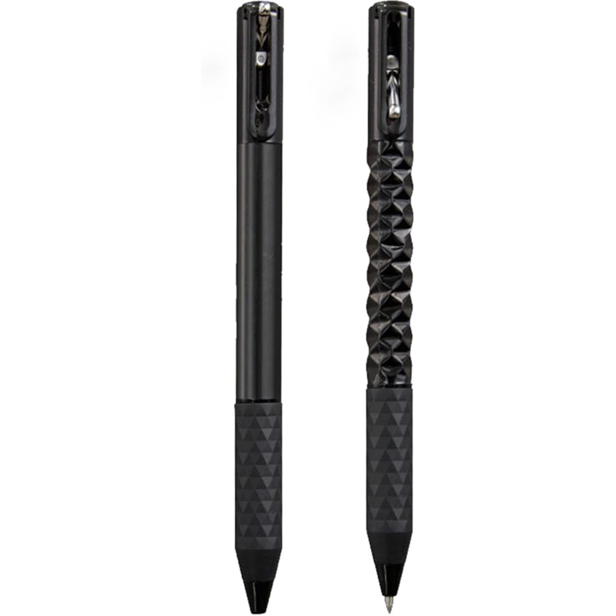 A set of black Crinkle Grip Pens featuring a textured grip and a sleek design, with an incorporated logo.