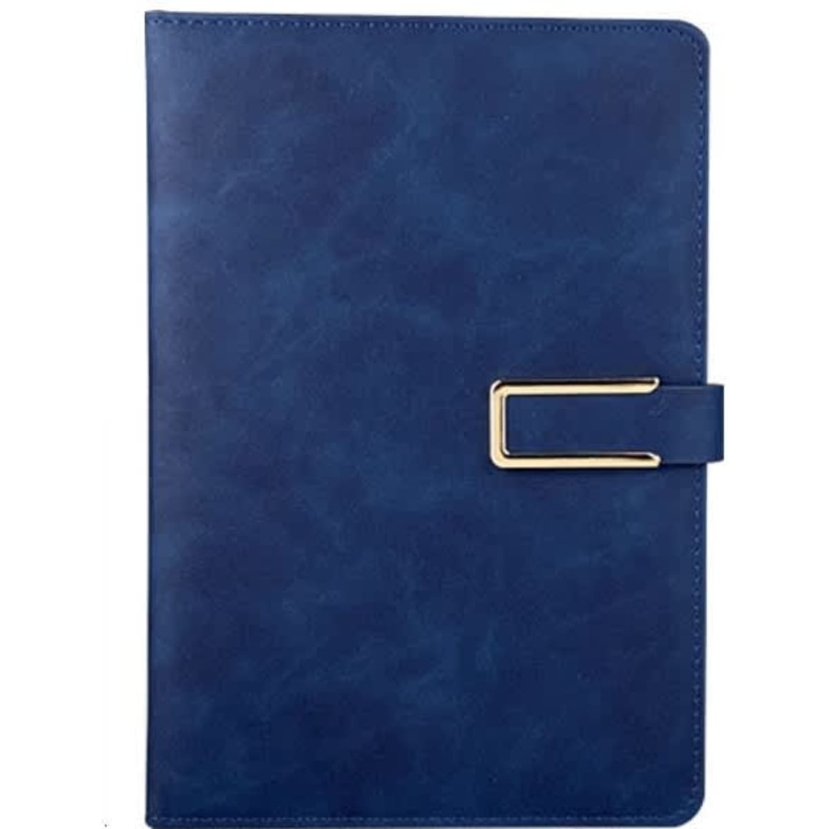 A5 pu leather notebook in a deep blue colour, featuring a gold clasp and smooth finish. Includes branding.