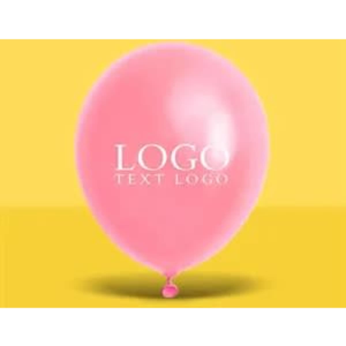A pink 36" latex balloon with a logo, set against a yellow background.