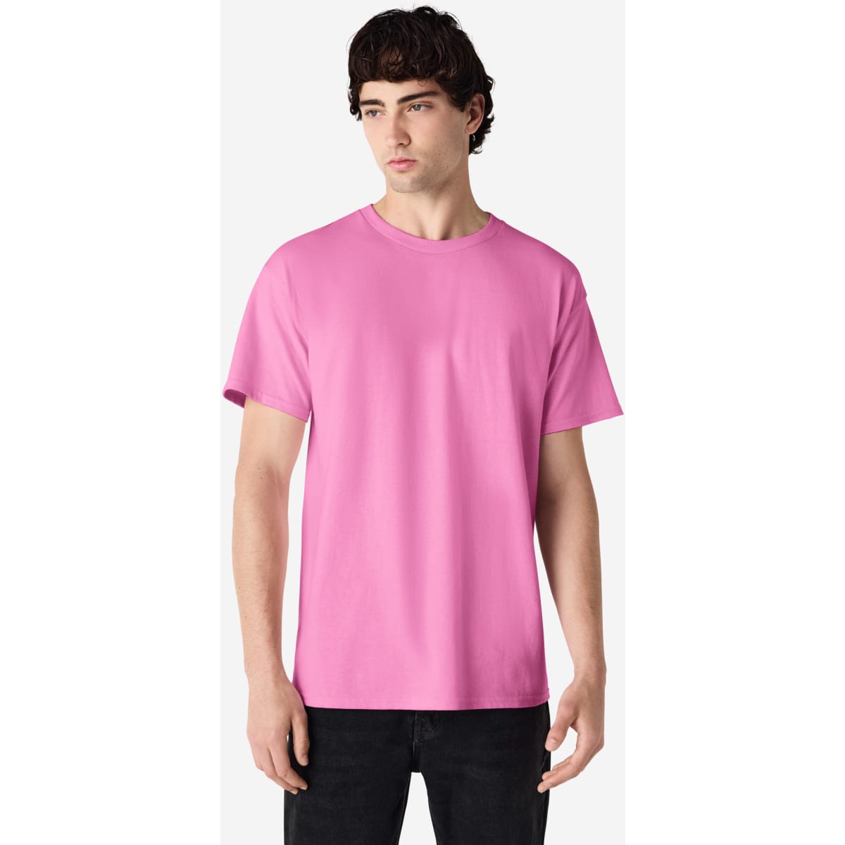 A pink Gildan Ultra Cotton adult t-shirt displayed on a model against a plain background.