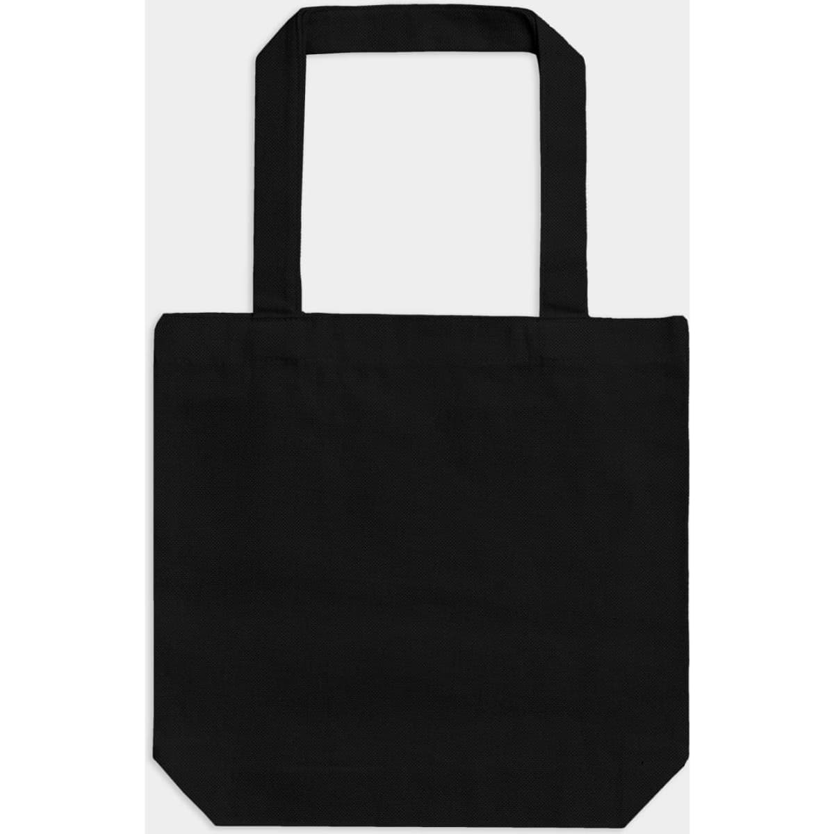 A black tote bag with two handles and a simple design. The bag has no visible branding.