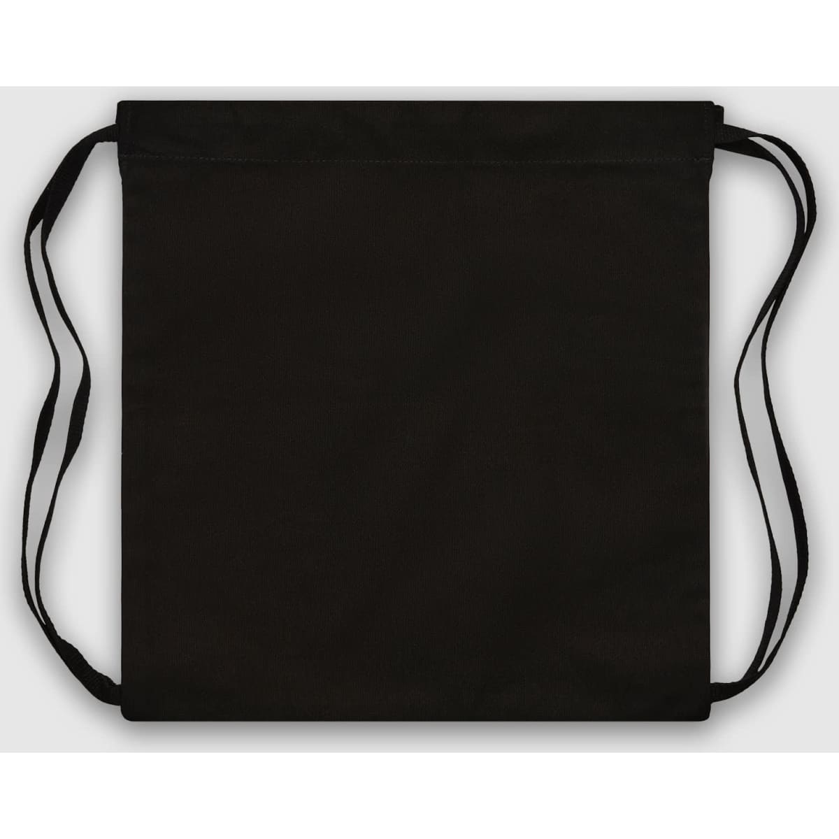 A black drawstring bag with two shoulder straps, featuring a simple, unembellished design.
