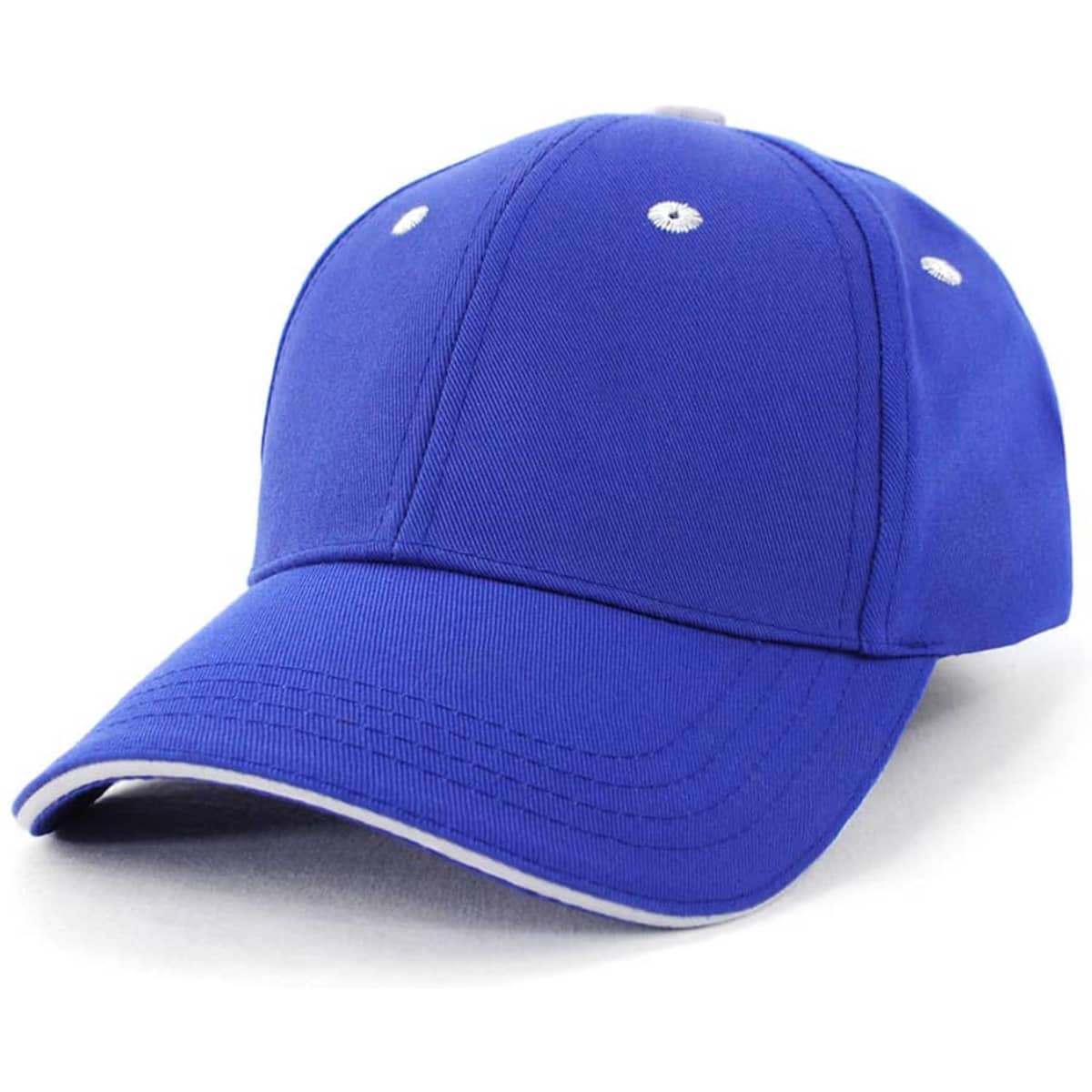 A blue PET/Cotton sandwich cap with a curved brim and a logo on the front.