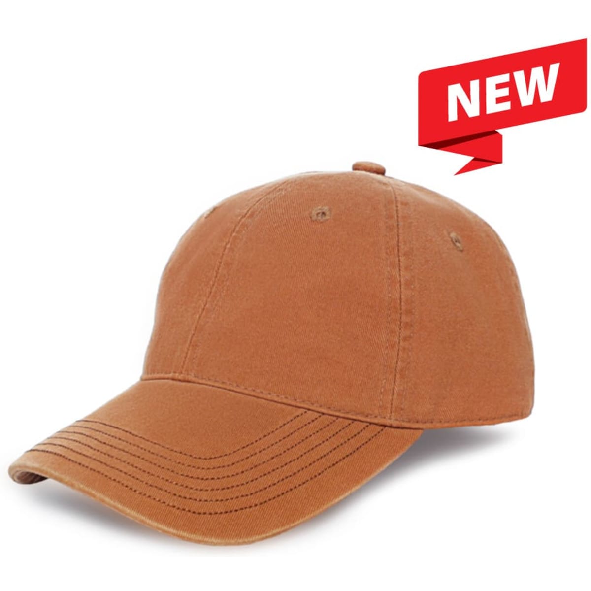 A brown enzyme washed cap with a curved brim, featuring a logo on the front.