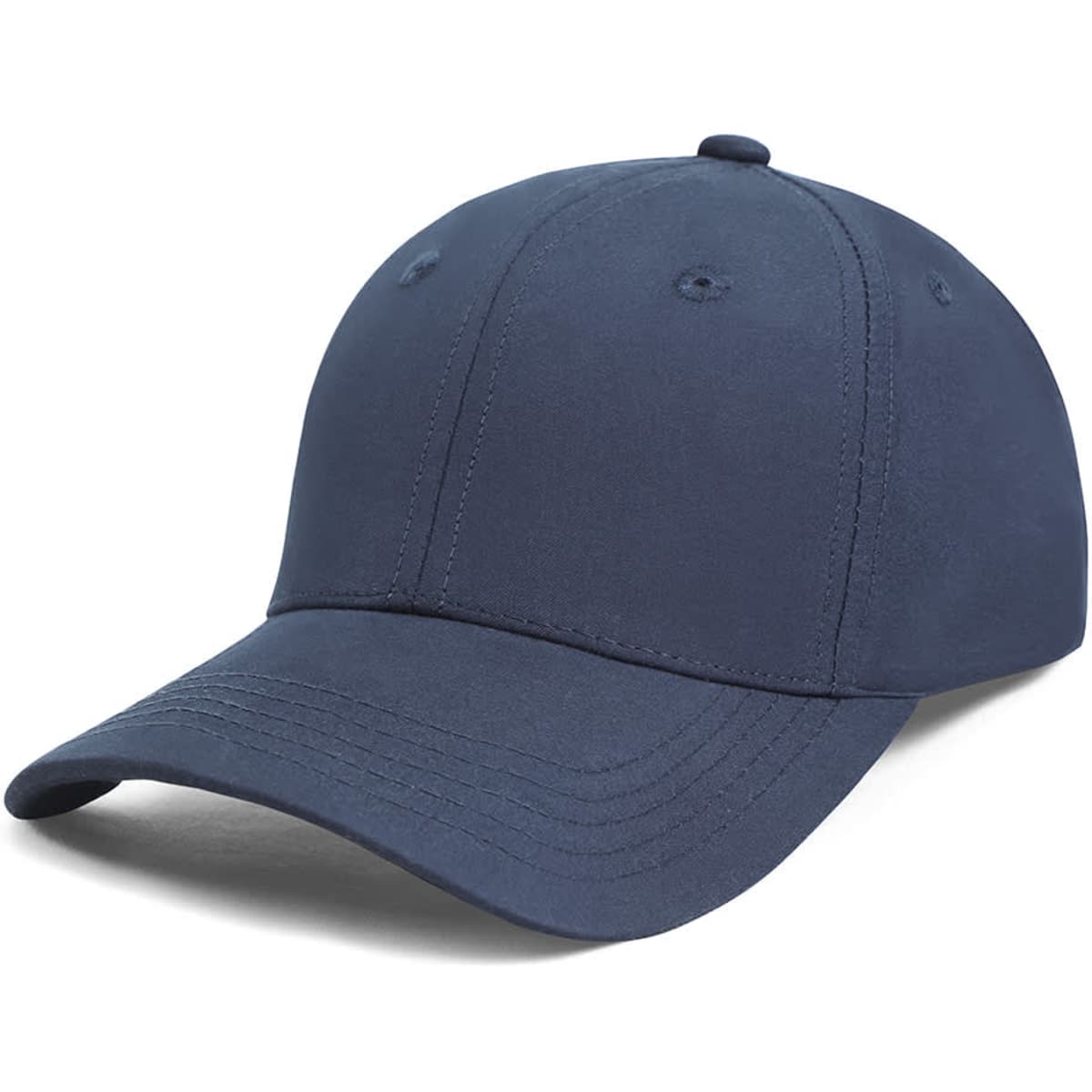 A navy blue premium Rpet cap with a curved brim and a logo on the front.