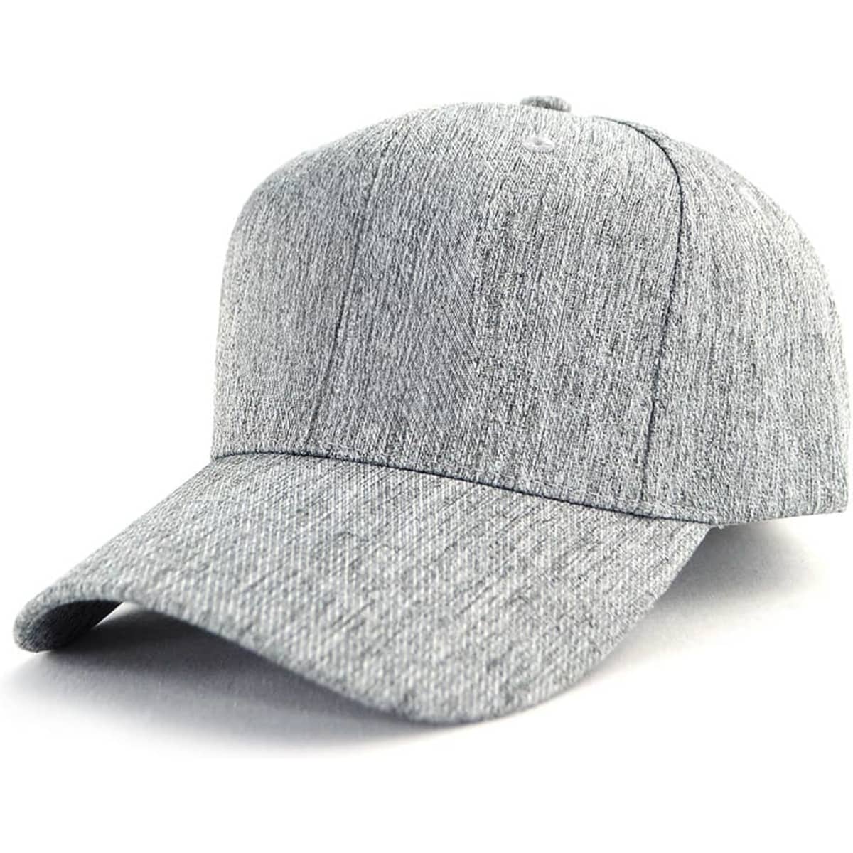 A grey cap with a curved brim, featuring a subtle texture and a logo on the front.