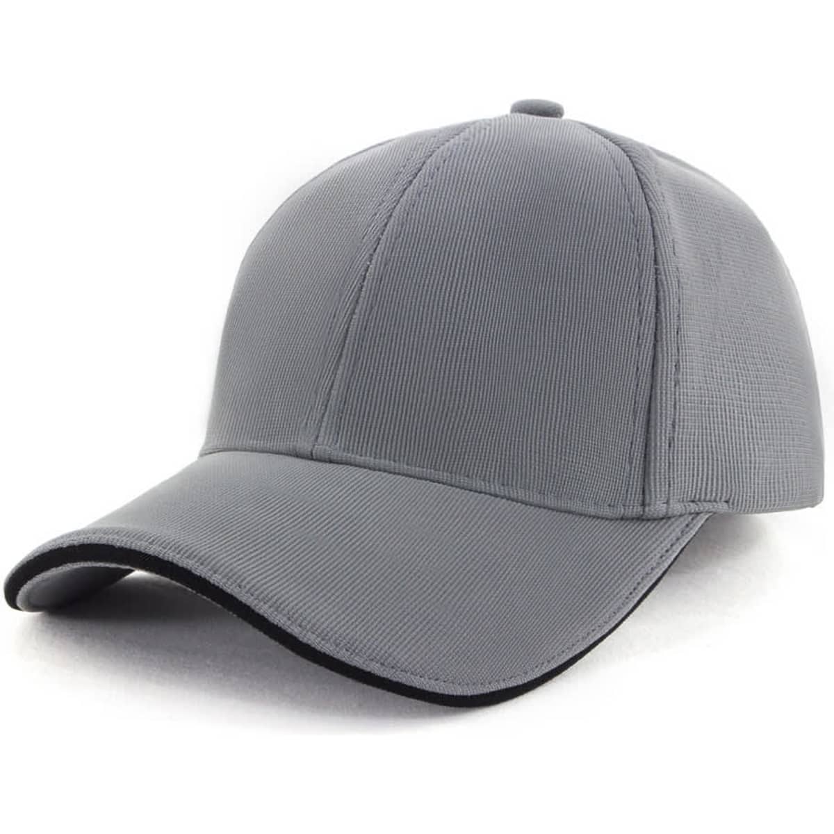 A grey drill mesh cap features a rounded crown and a curved brim, with a logo on the side.