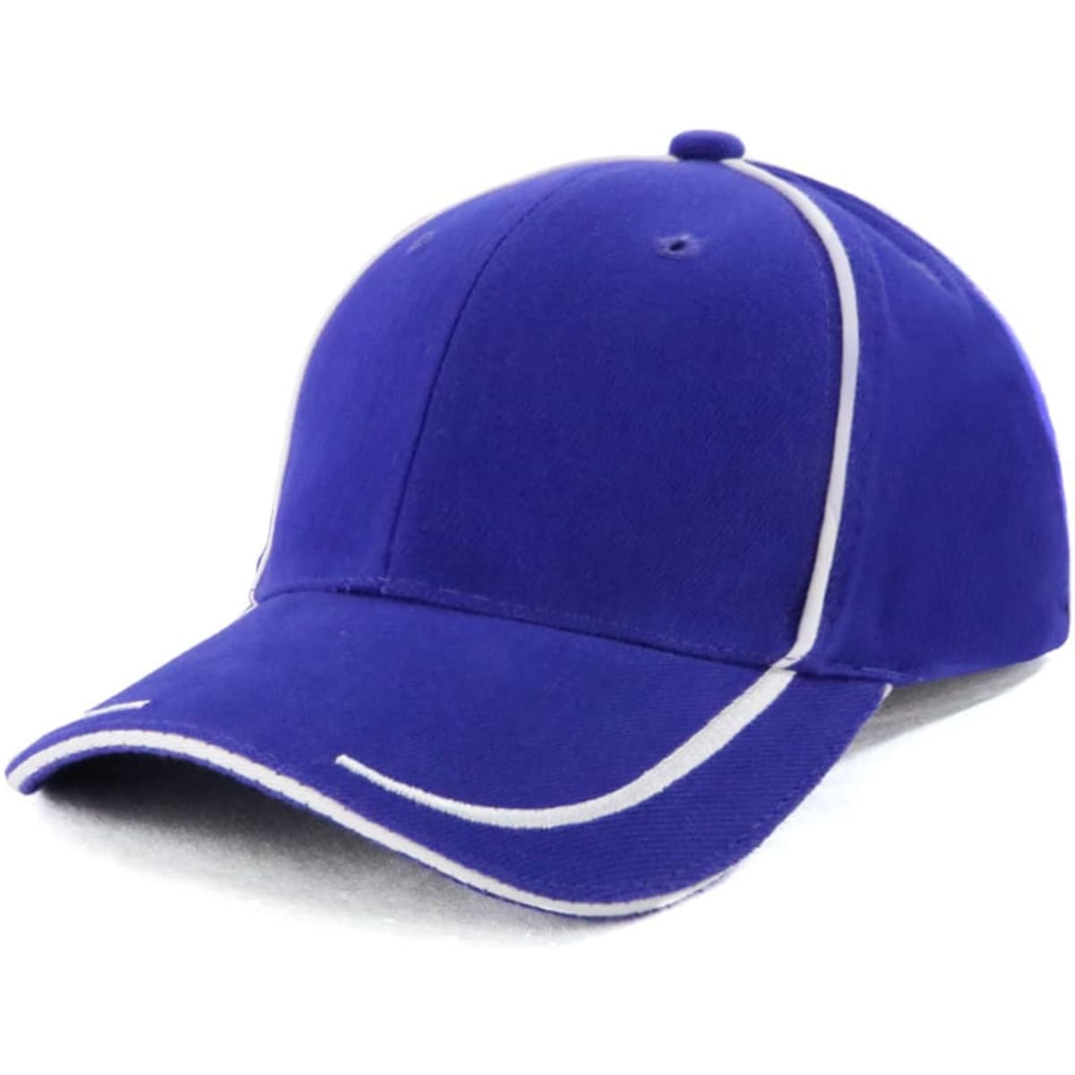 A blue cap with white detailing and a logo on the front. The cap has a structured design and curved brim.