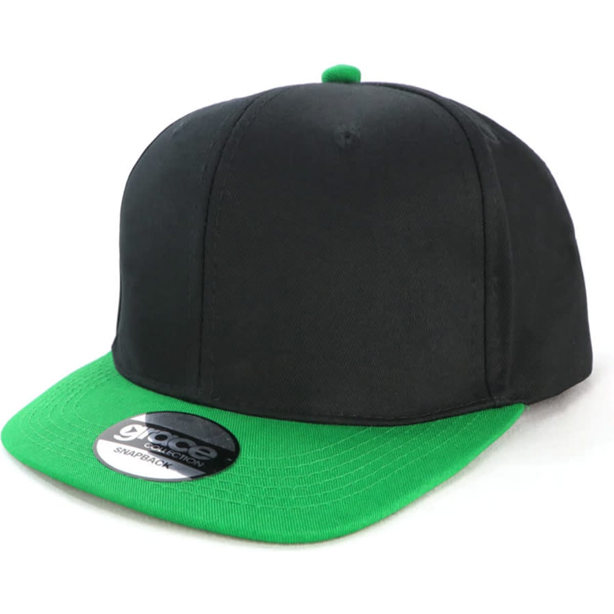 A black cap with a green peak and a logo on the side. The design is sleek and modern.