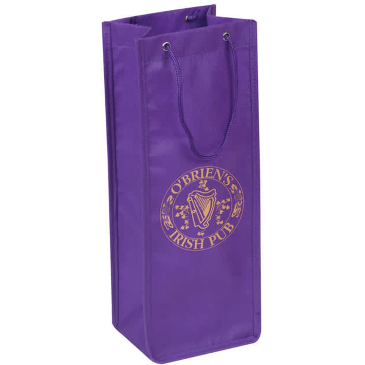 A drink bottle holder in purple with a branded logo and two handles for easy carrying.