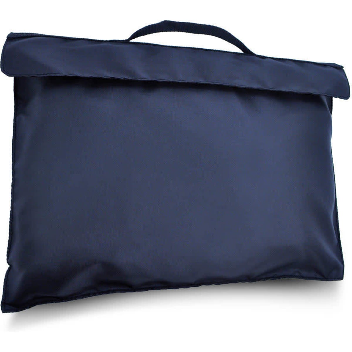 A navy blue library bag with a handle and a simple design. It features a logo on the front.