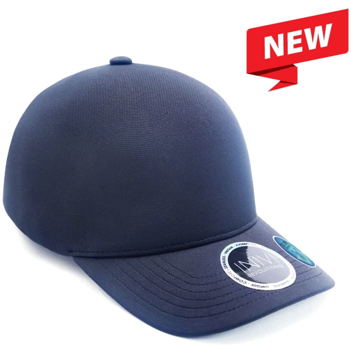 A navy blue cap made of 100% polyester (Cool Dry) with a logo on the side.