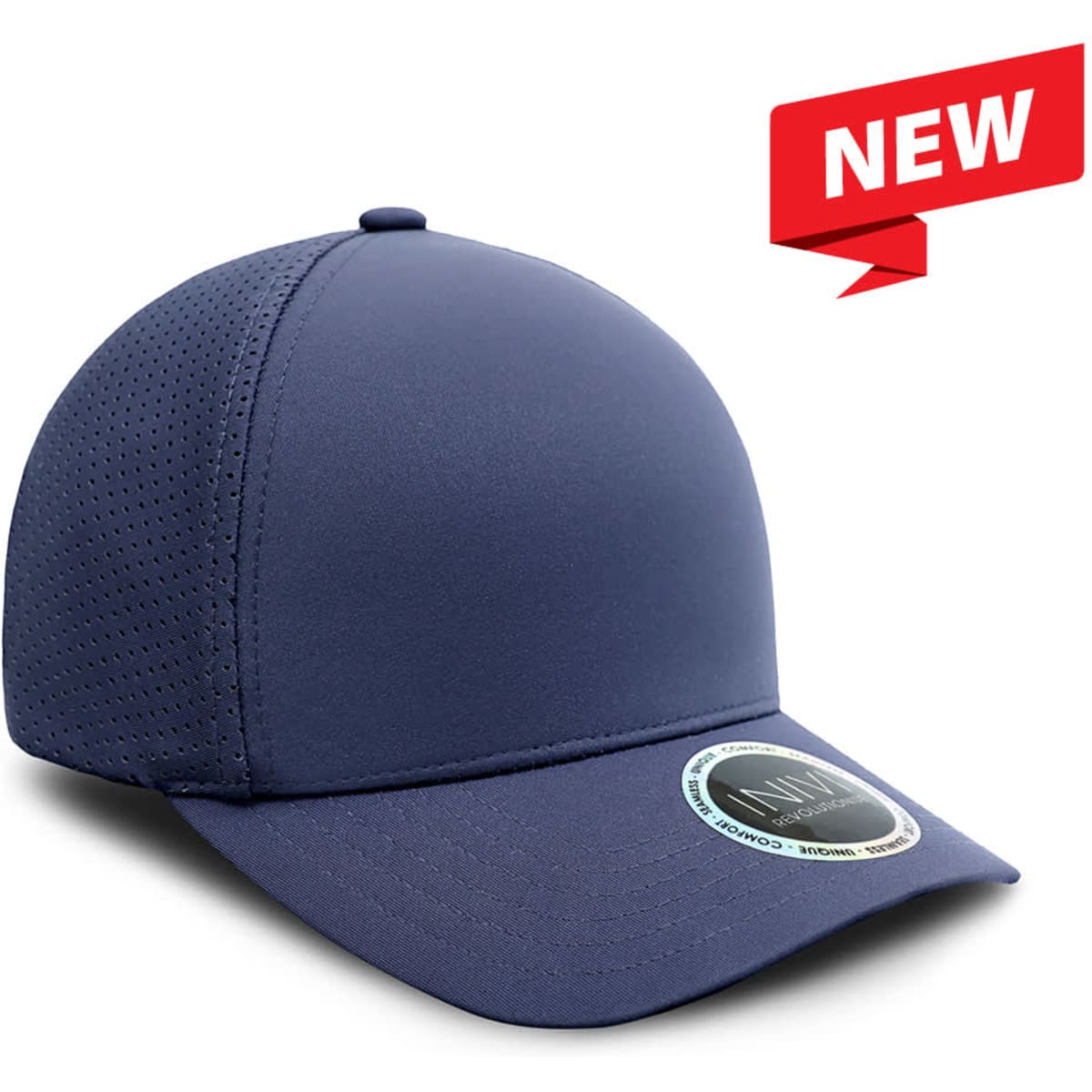 A premium navy nylon cap with a rounded crown and a logo, featuring breathable side panels.