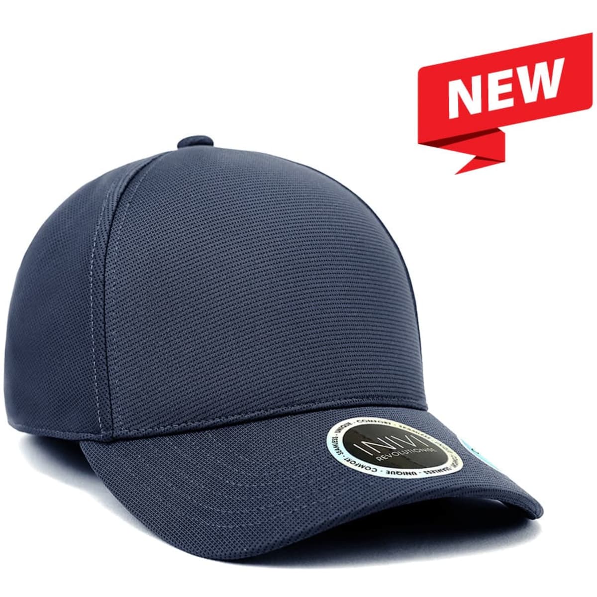 A navy Bamboo Cap with a textured design and a circular logo on the front.
