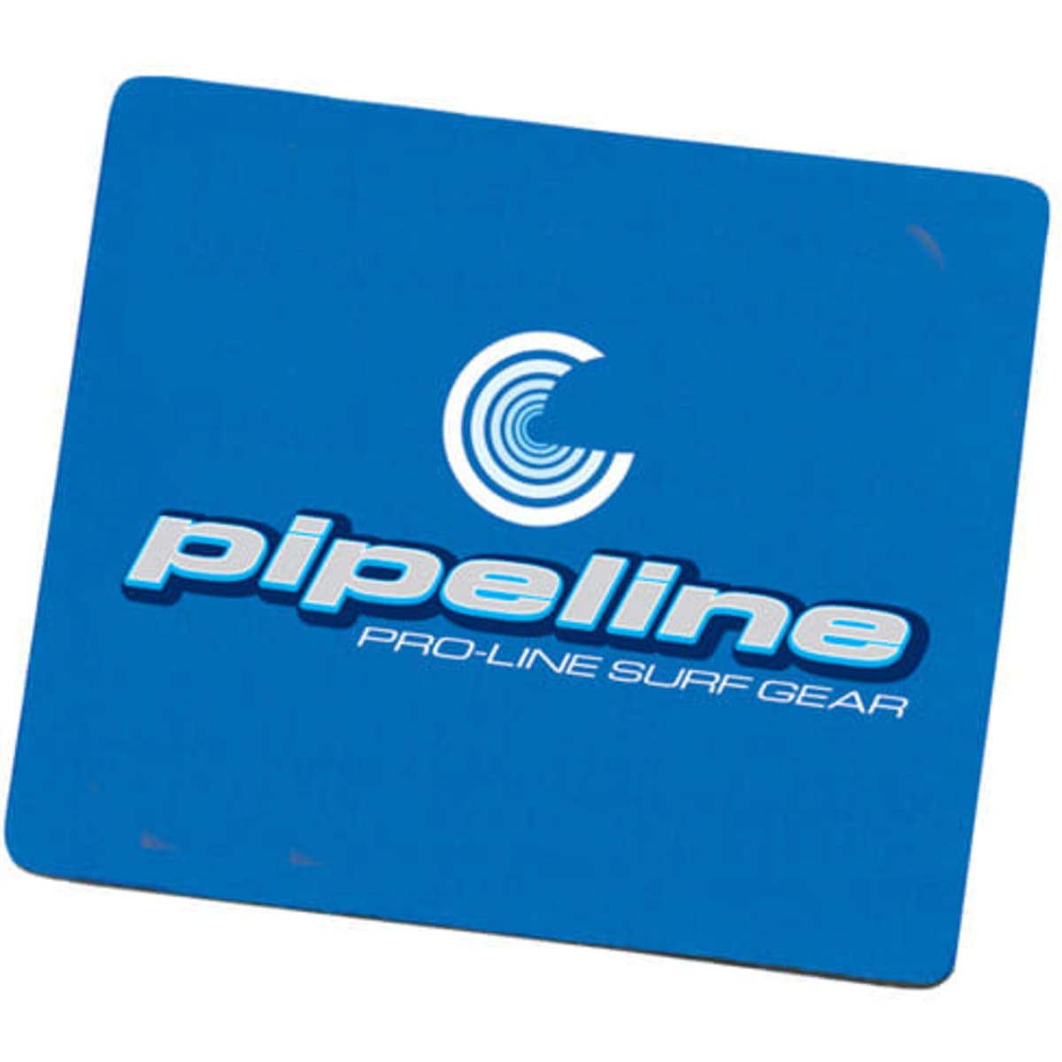 A blue mouse pad featuring a logo and the text "pipeline pro-line surf gear."