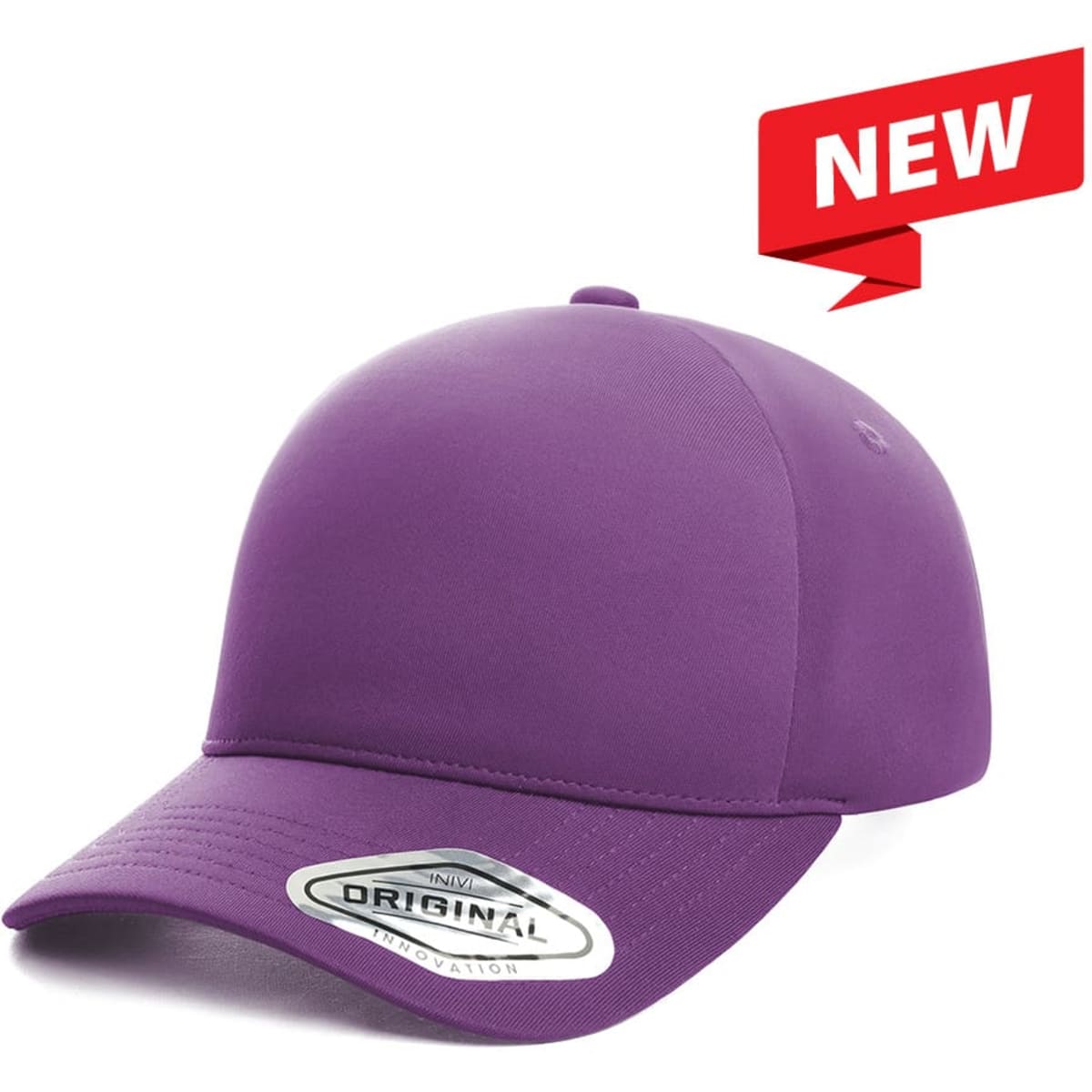 A purple seam-free tech cap featuring a curved brim and a logo on the side.
