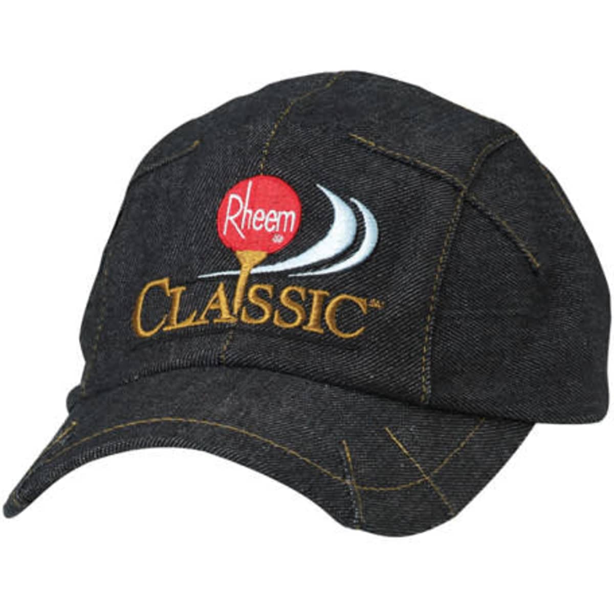 A dark denim cap with an embroidered logo and the word "Classic" in gold lettering.