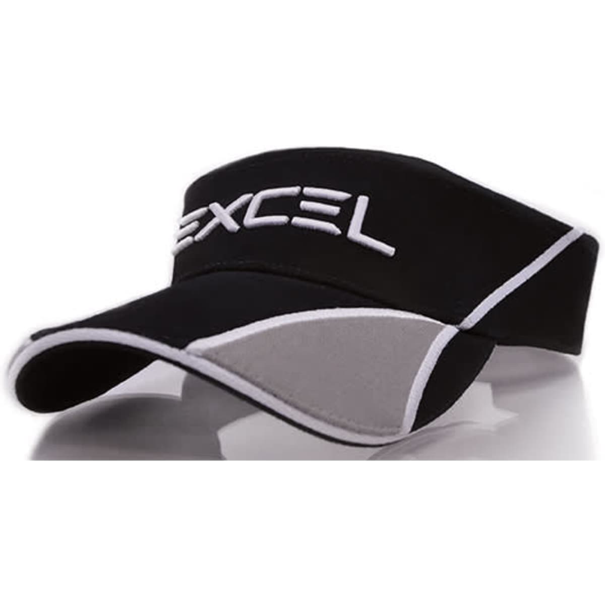 A black and grey visor with a branded logo on the front, featuring a sporty design.