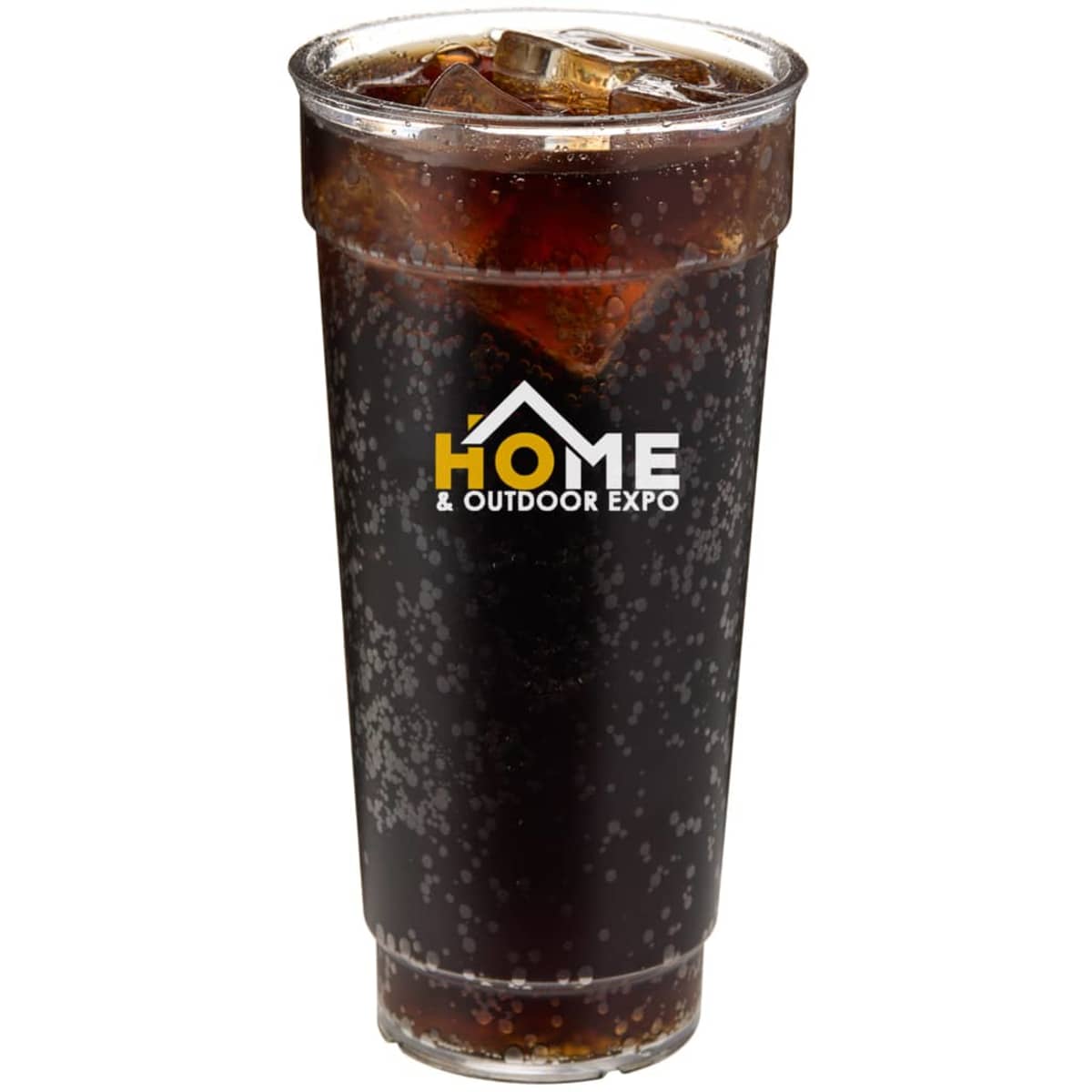 A clear, 700ml plastic cup filled with a dark beverage and ice, featuring a logo on the side.