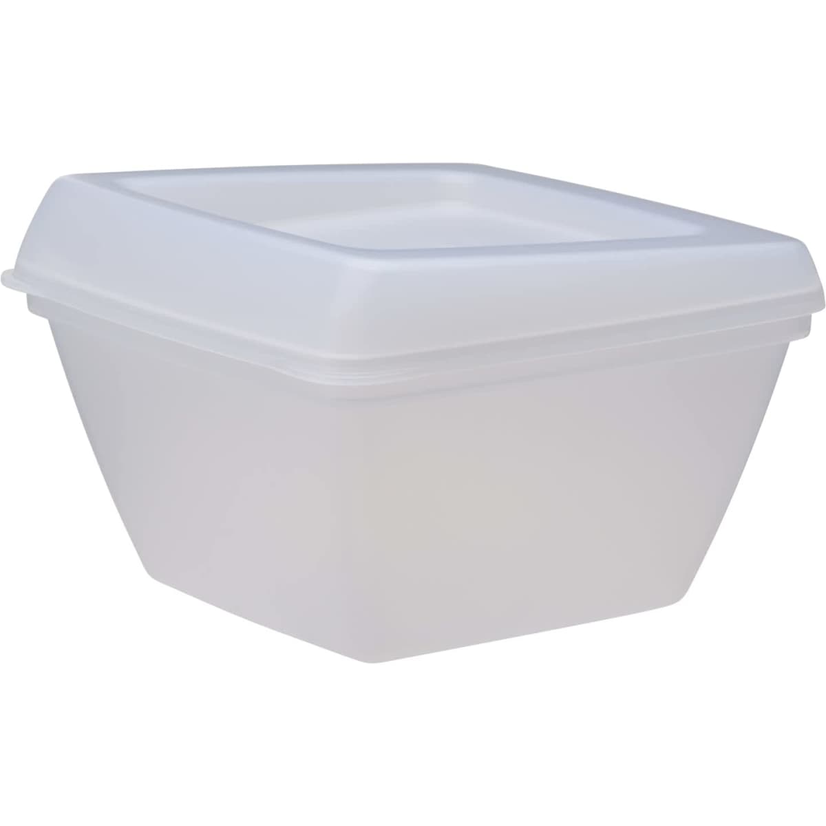 A stackable 940ml reusable food container in translucent white, featuring a square shape and a lid.