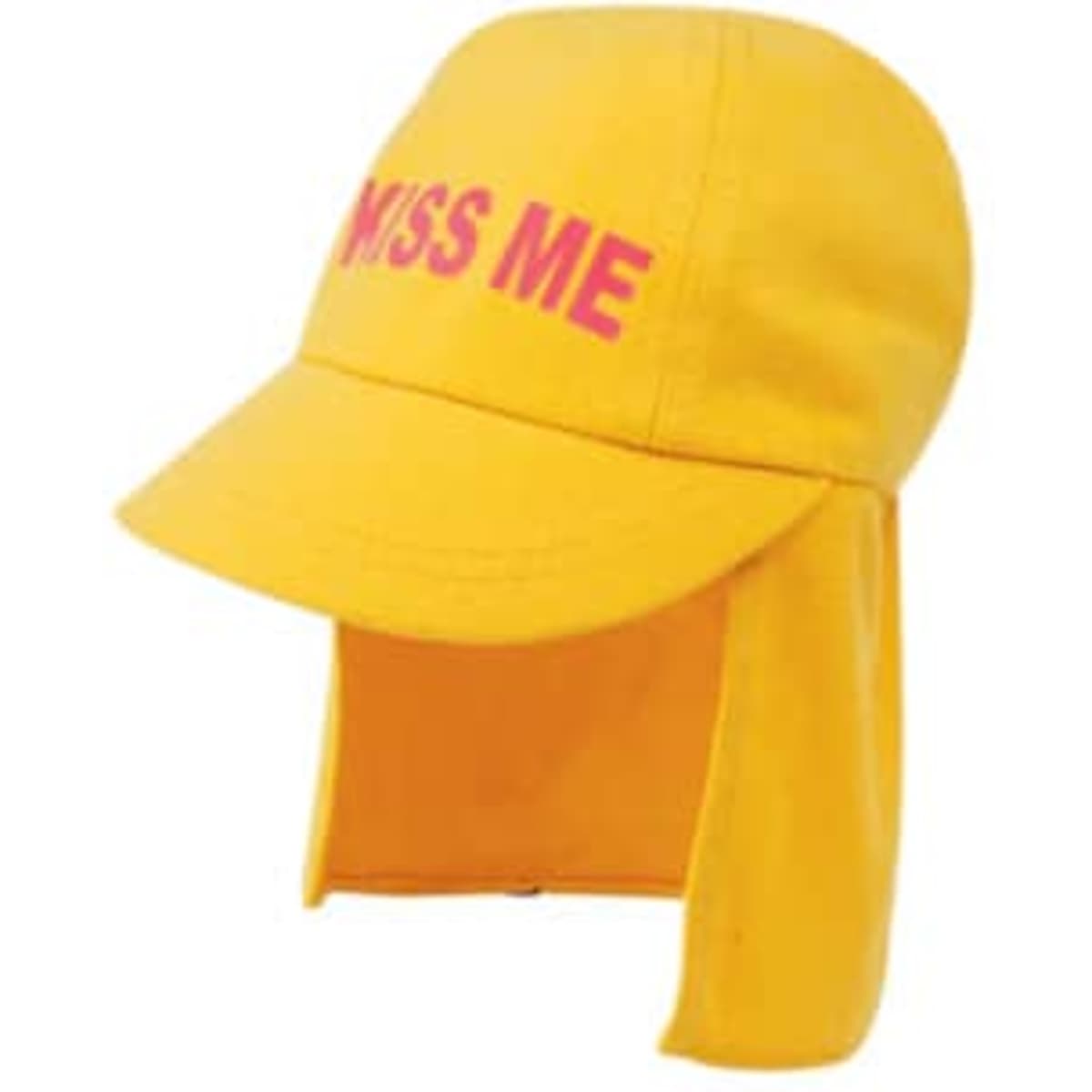 A bright yellow infants Legionnaire hat with a wide brim and side flaps. It features a branding logo.