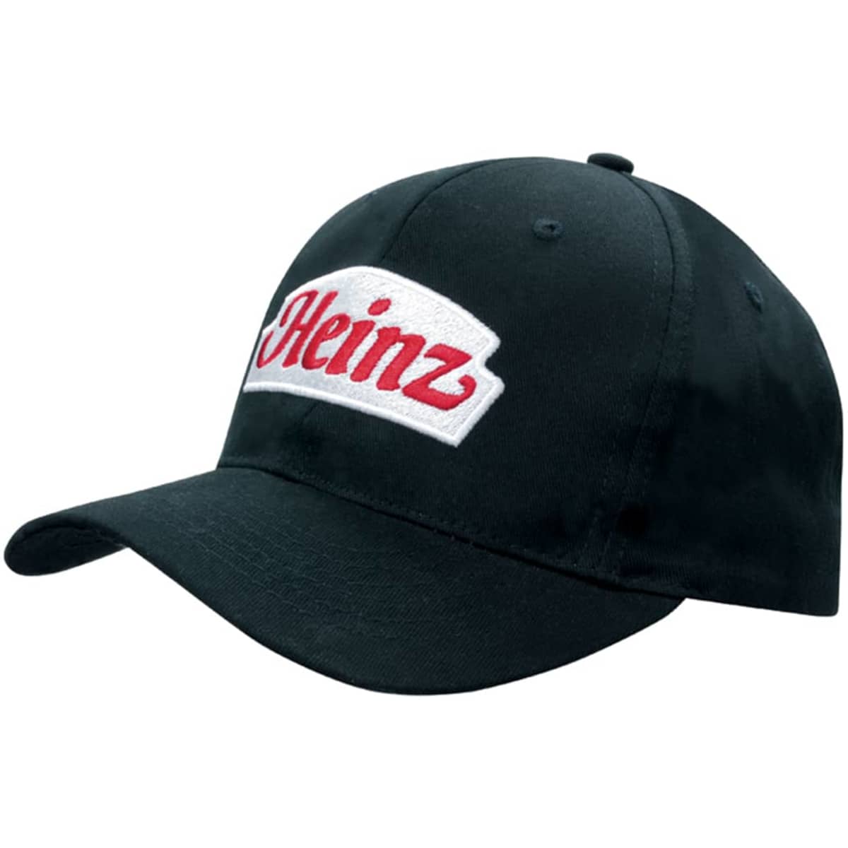 A black cap featuring an embroidered logo on the front.