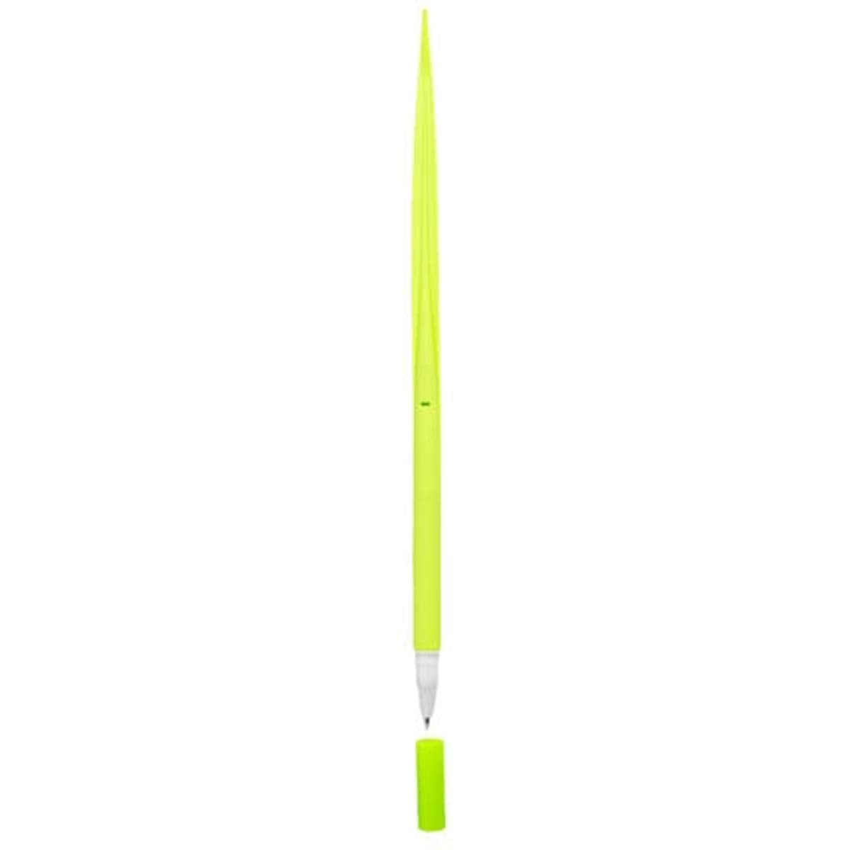 A bright green novelty silicone grass ballpoint pen with a removable cap.