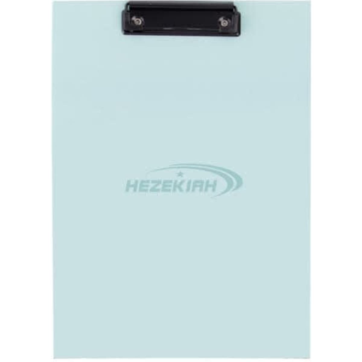 A light blue A4 clipboard with a black clip at the top. It features a logo at the centre.