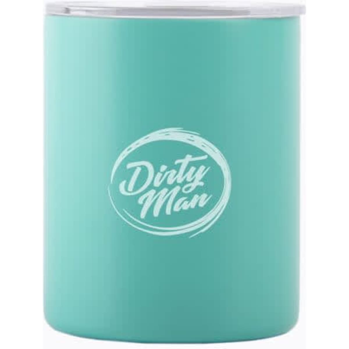 A drink bottle in a teal colour with a lid and a logo on its side. It's a 12 oz. customised slim insulated tumbler.