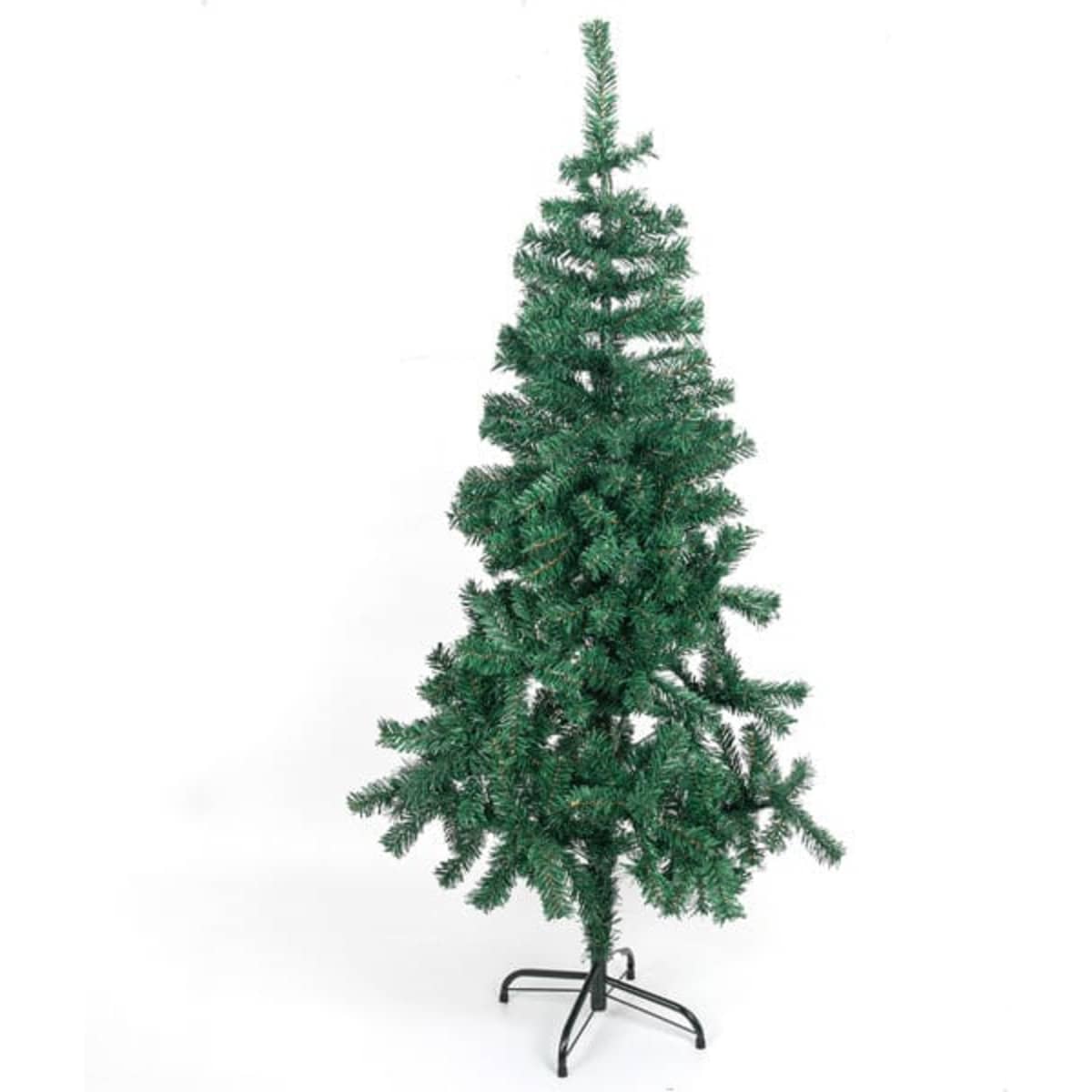 A 1.5m green Christmas tree with a sturdy black metal stand, set against a white background.