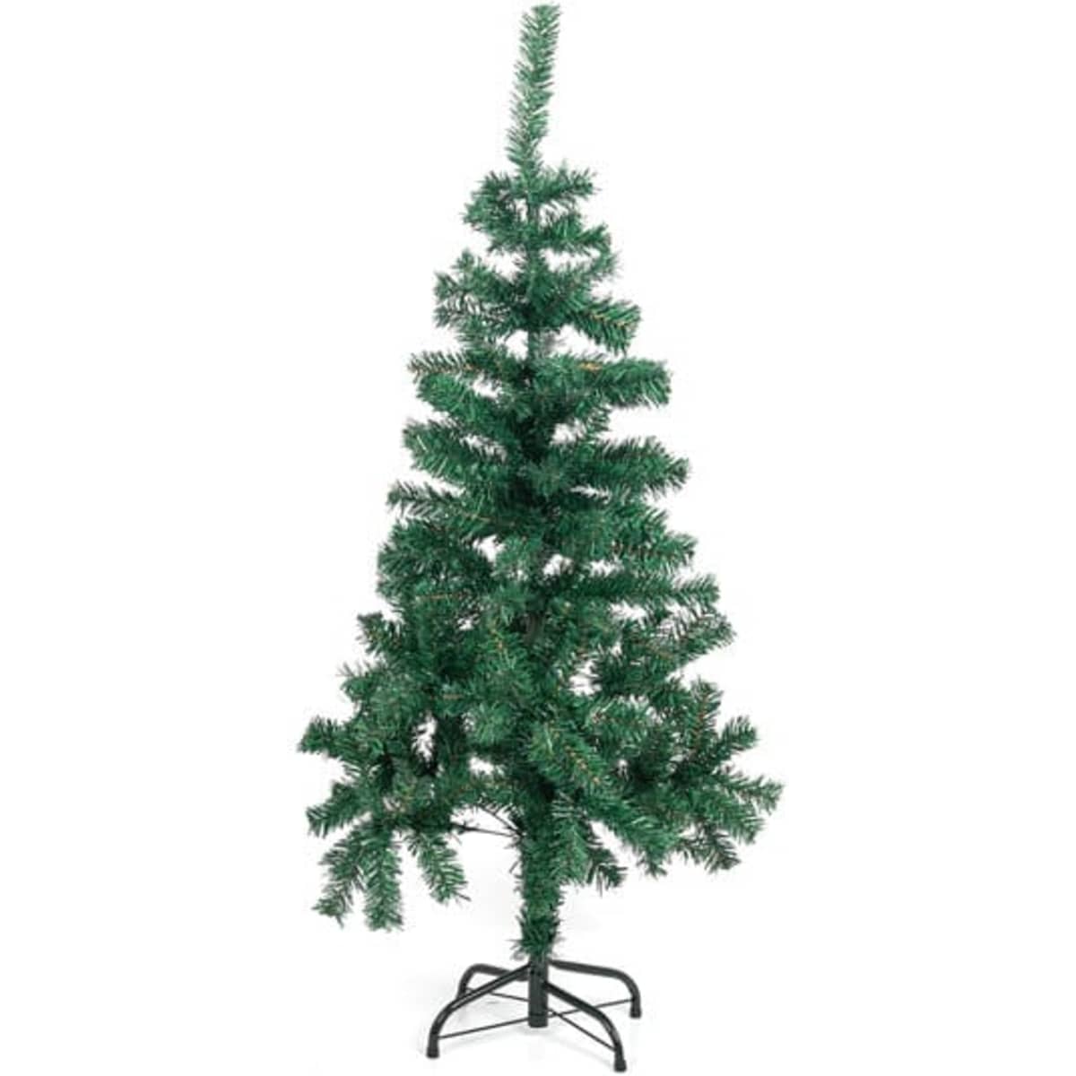 A 1.2M green Christmas tree on a black metal stand, featuring lush, artificial branches.