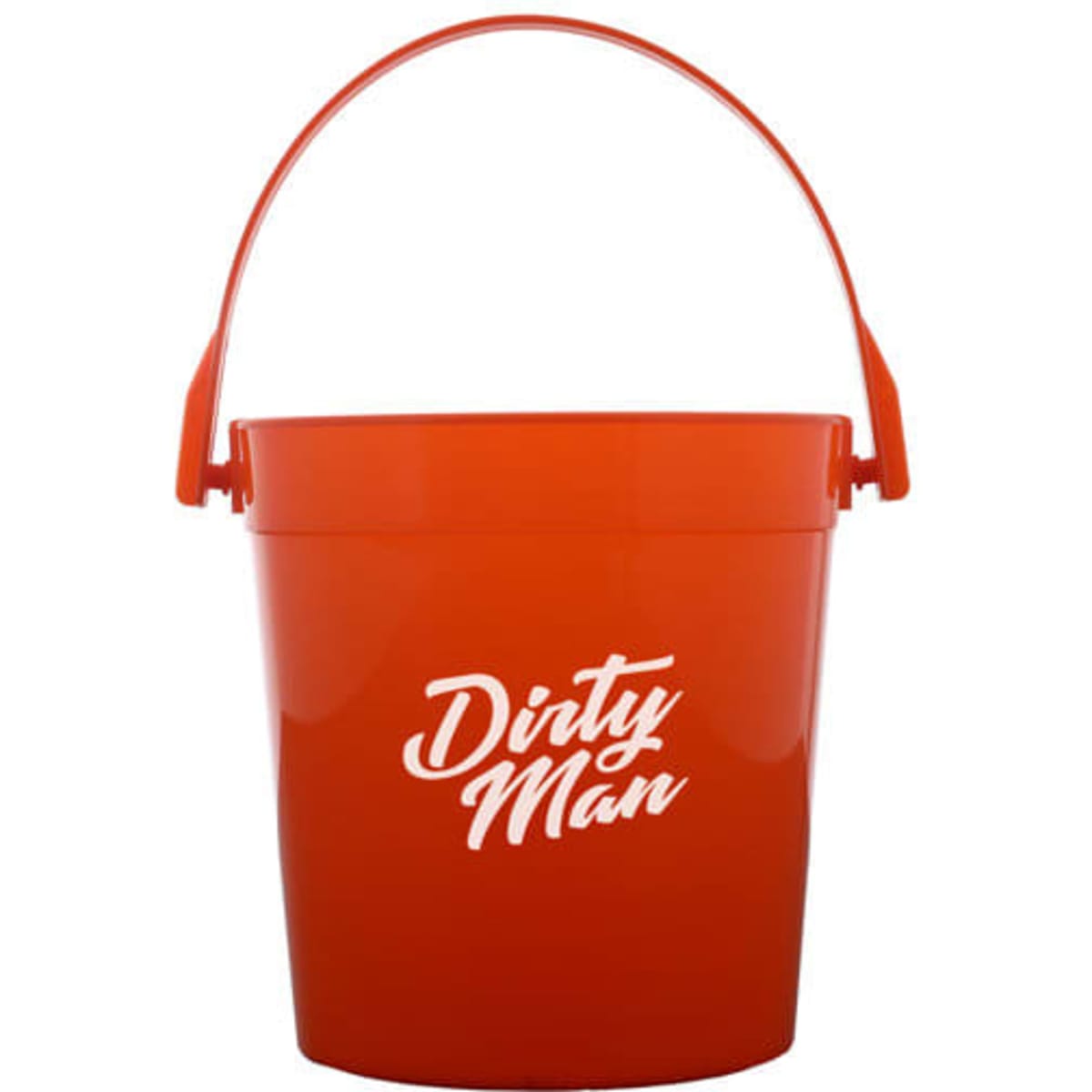 An orange plastic cocktail bucket with a handle, featuring a logo on the front.