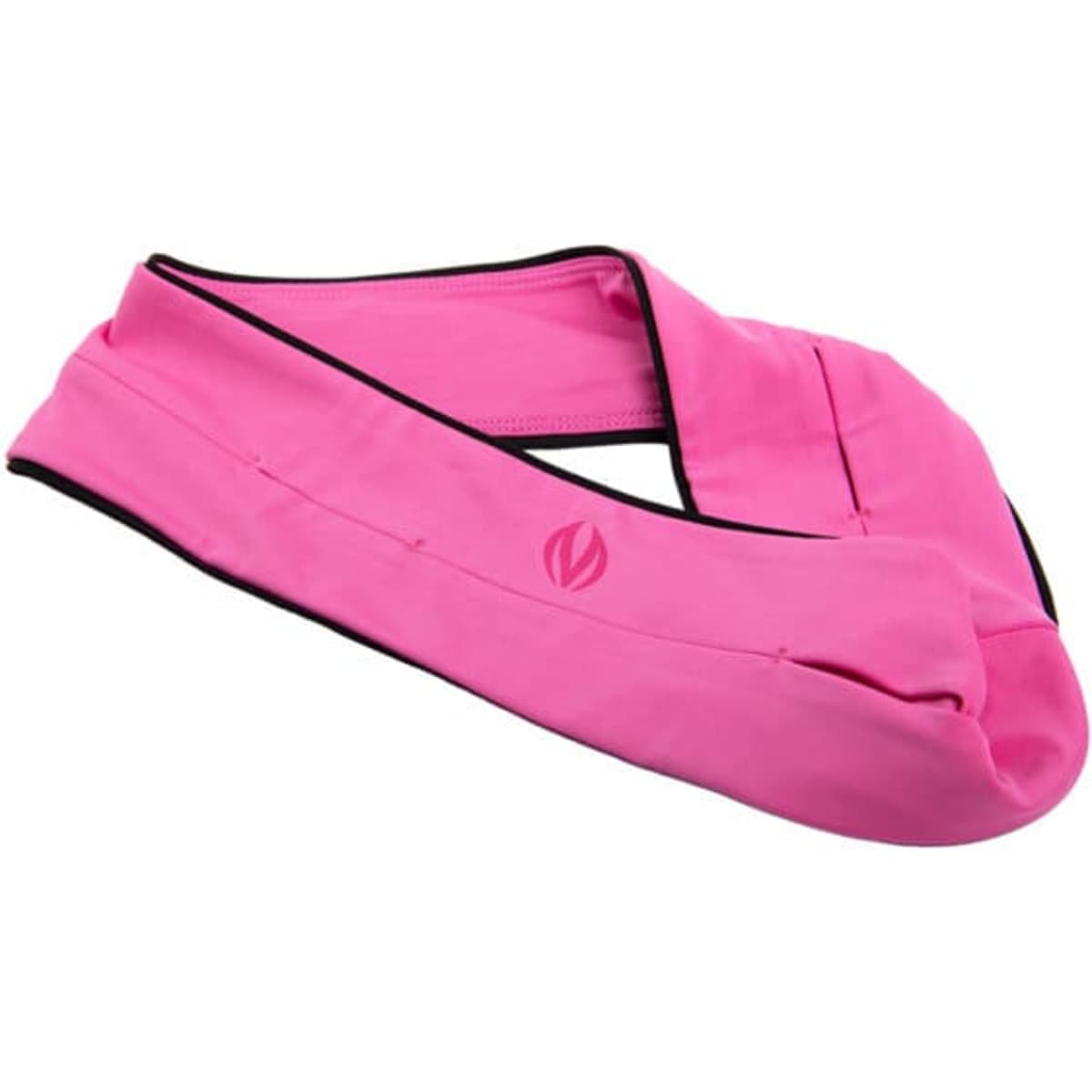 A pink Invisible Running Waist Bag with contrasting black edges, featuring a logo.