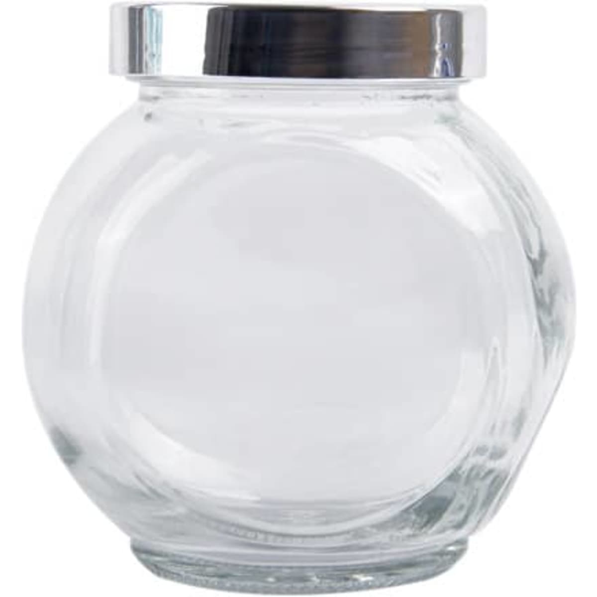 A 180ml flat drum glass jar with a clear body and a silver lid, suitable for various home storage needs.