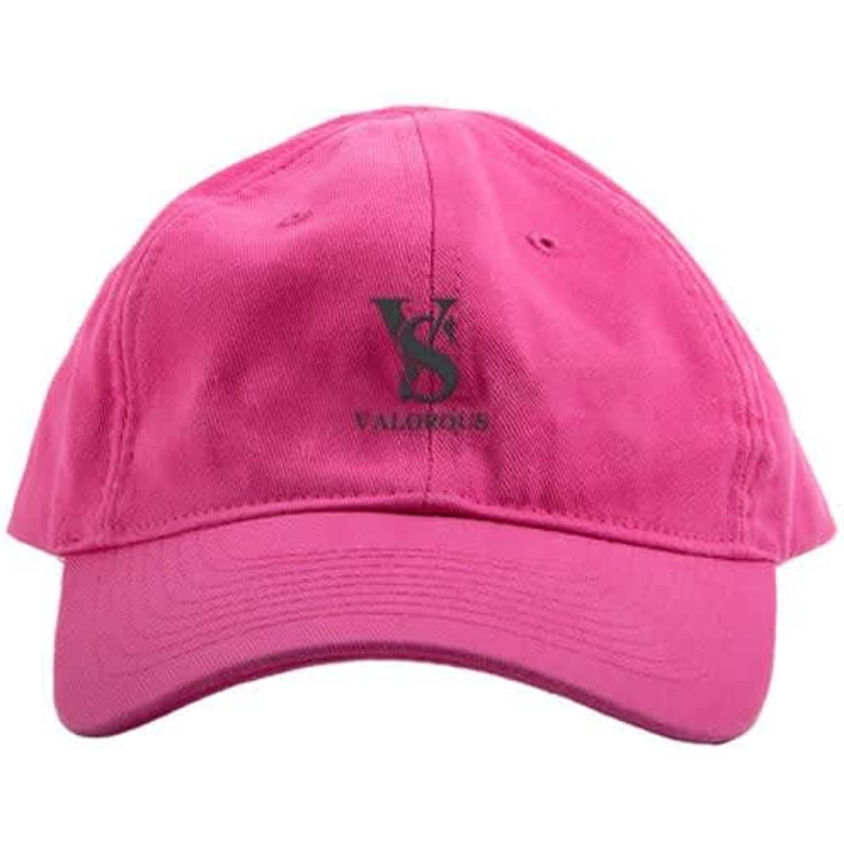 A pink baseball cap with a logo on the front. The cap features a classic curved brim design.