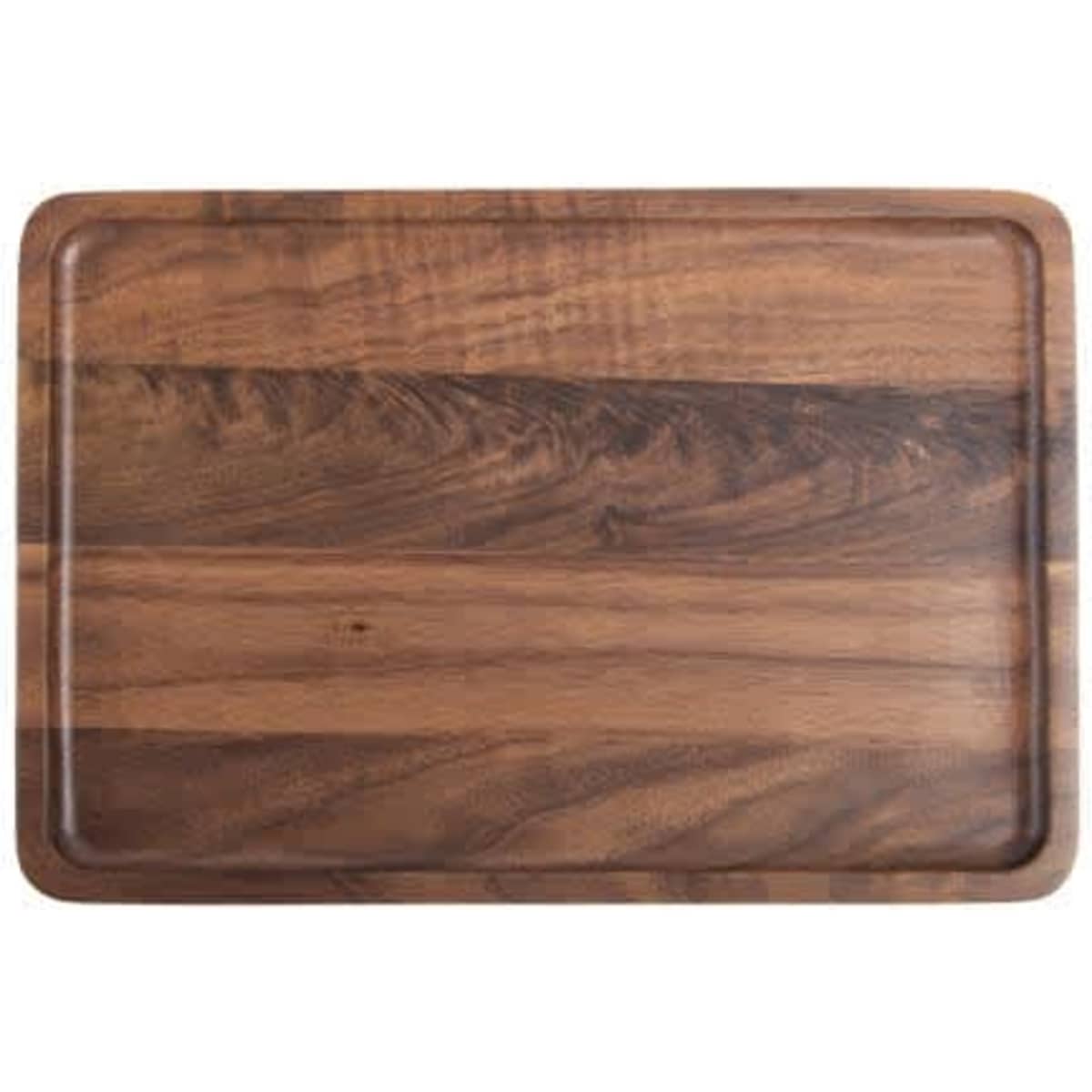 A black walnut wood serving tray with a smooth, natural finish and rounded edges.