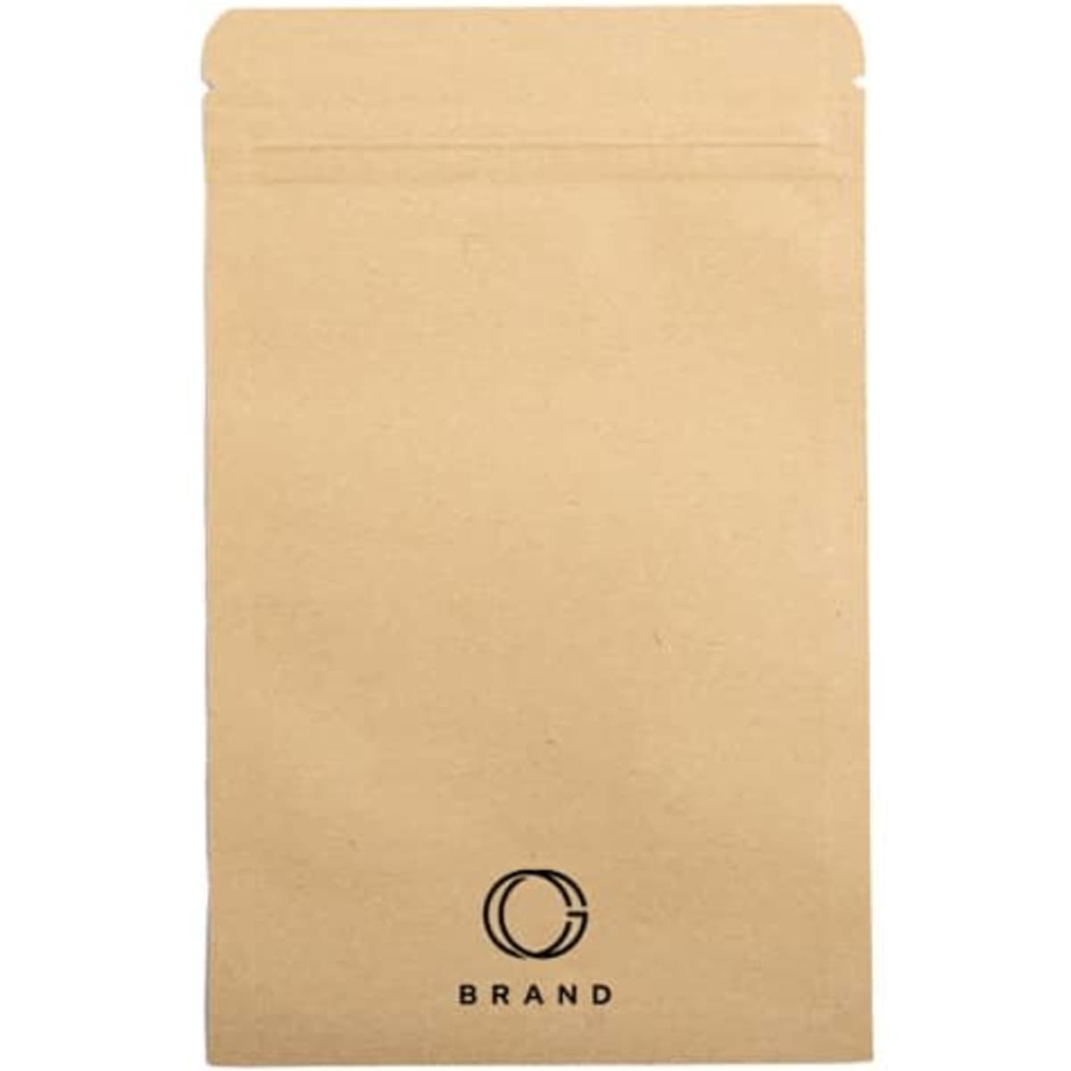 A kraft paper bag in a natural brown colour, featuring a logo at the bottom. Ideal for various miscellaneous items.