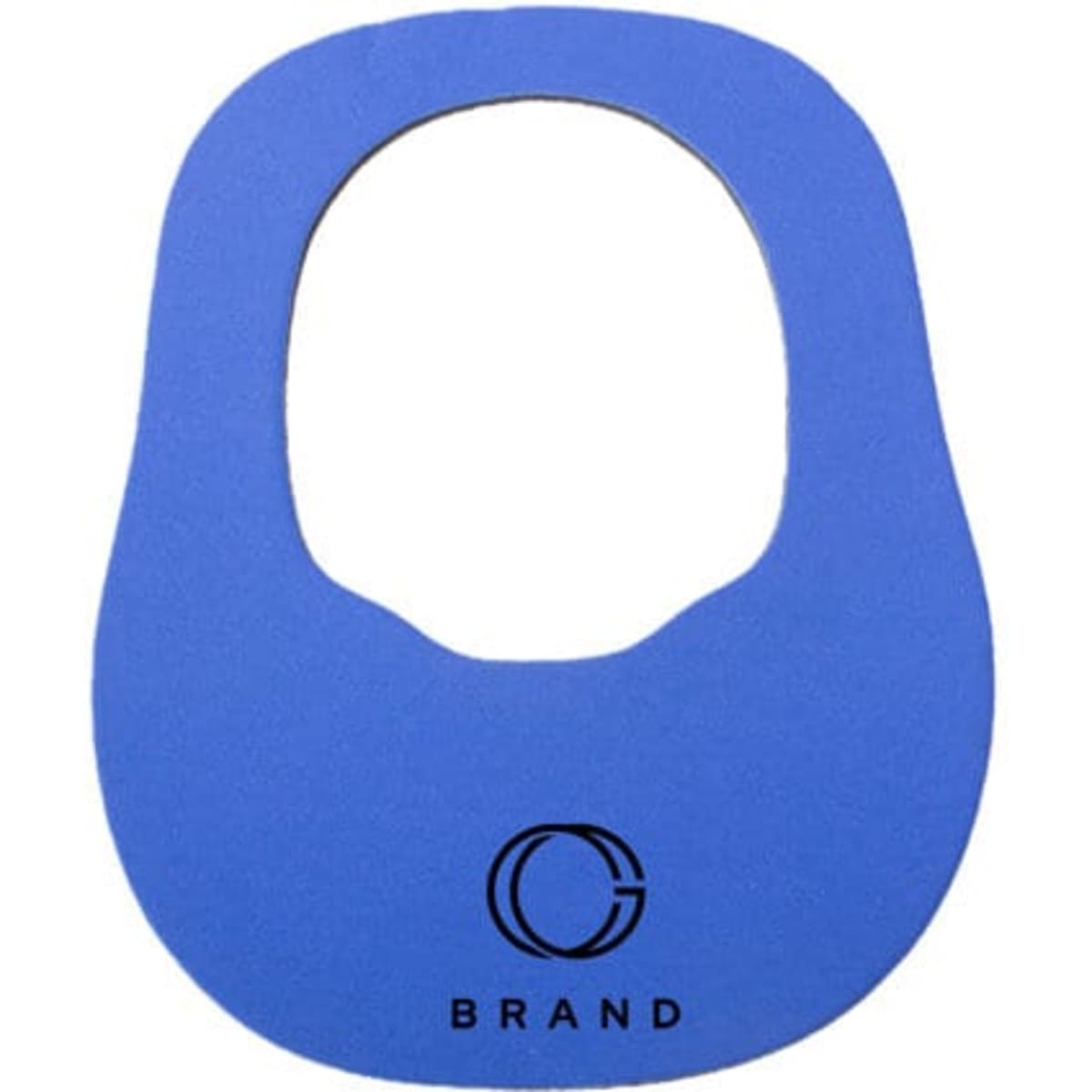 A blue neoprene sports sun visor with a rounded design and a logo at the front.